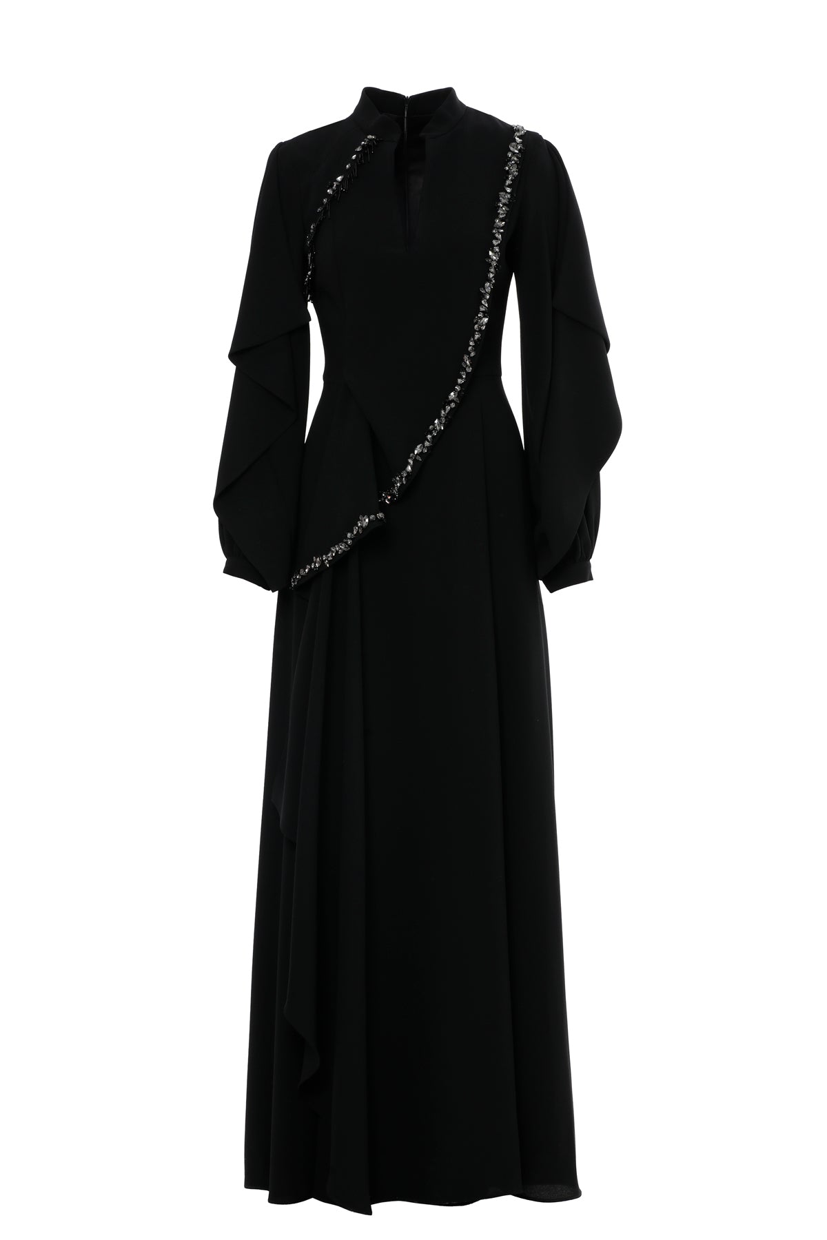 Long Dress with Front Slit  Stone Embellishments