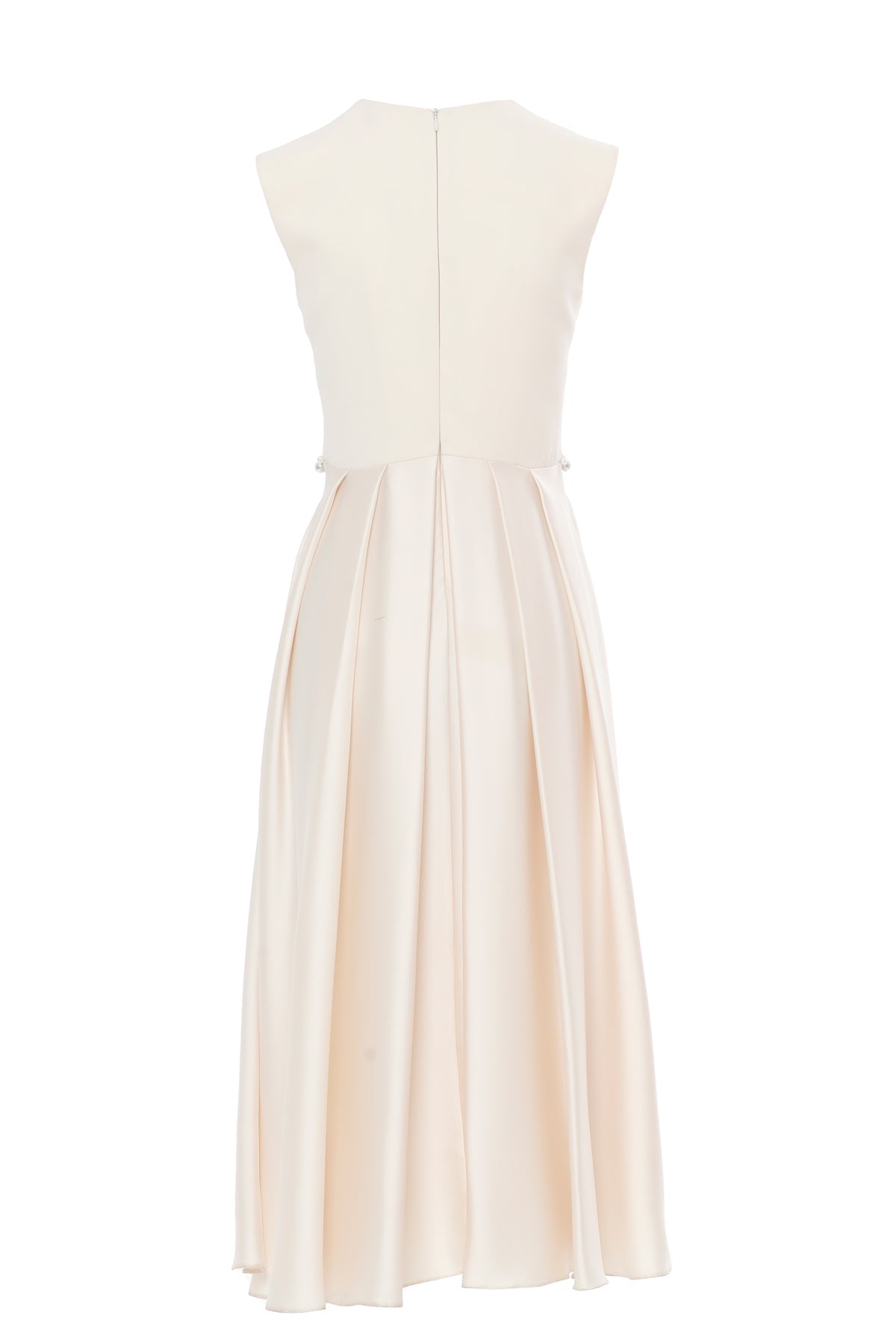Beige Beaded-Pleat Midi Dress