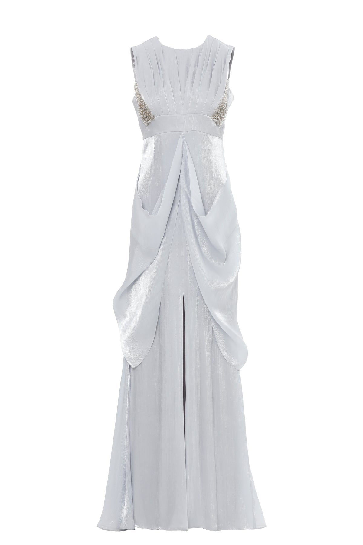 Grey Draped-Detail Maxi Dress