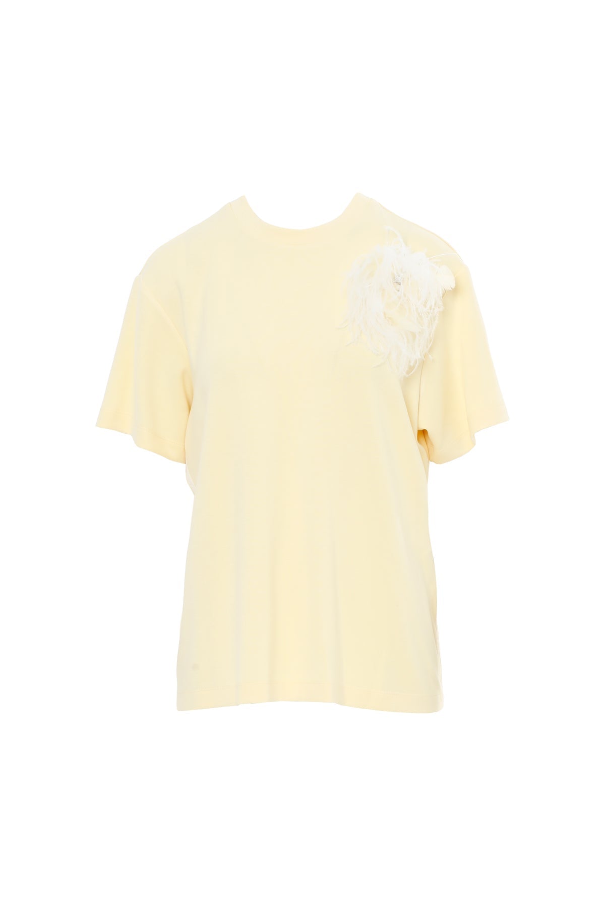 Yellow Feather-Embellished T-Shirt