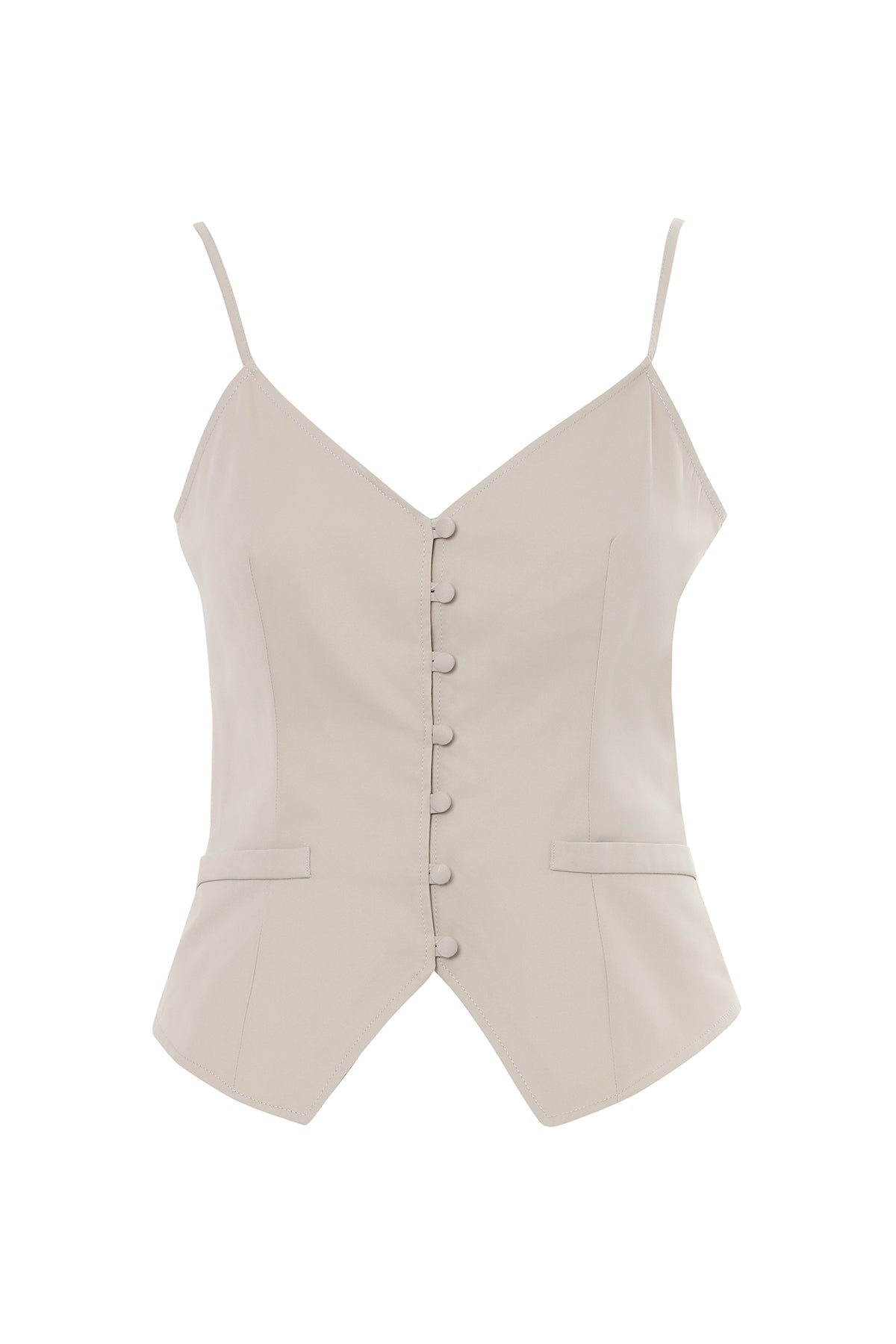 Beige Button-Front Blouse