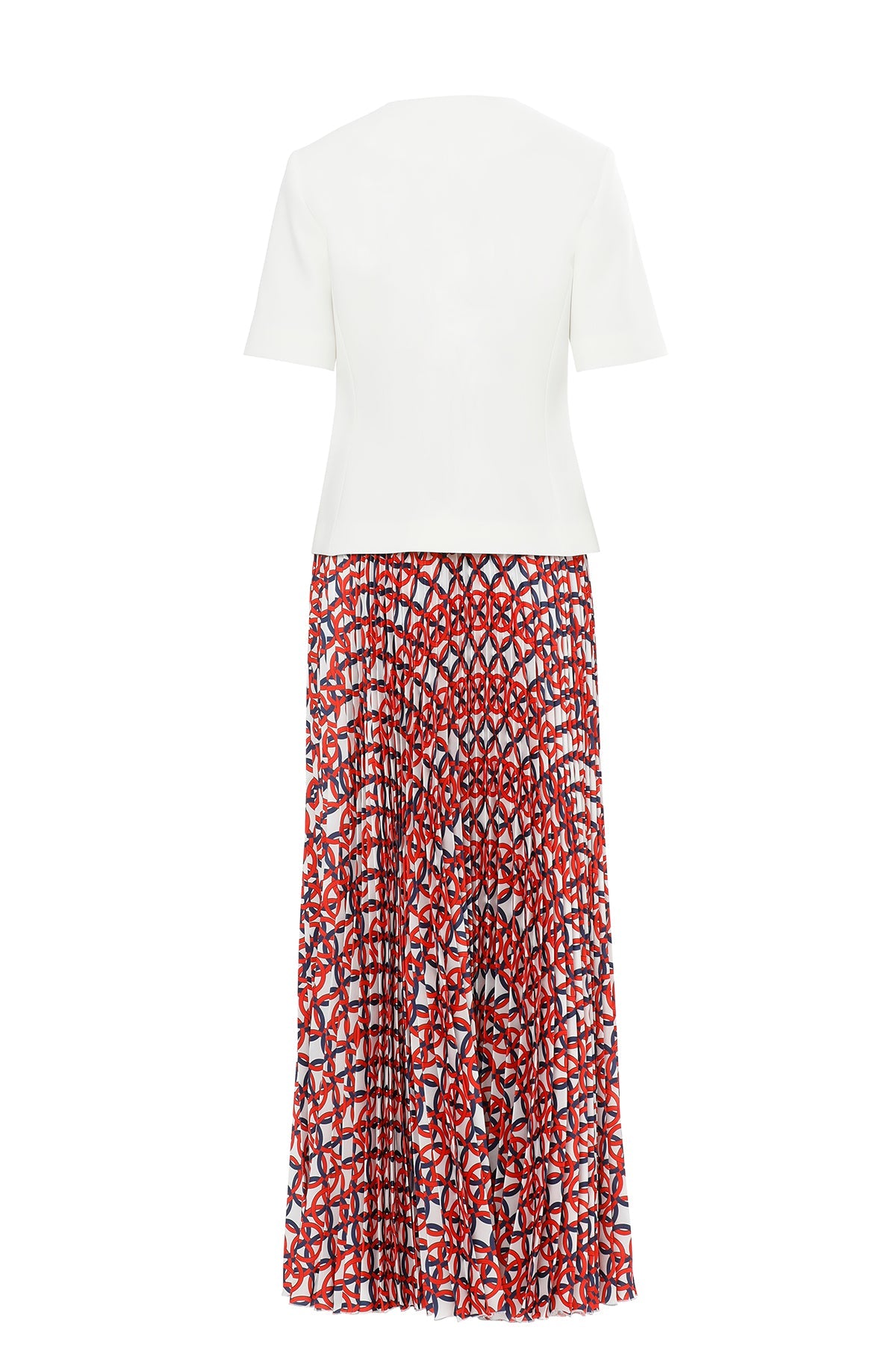 White Suit with Pleated Skirt Detail