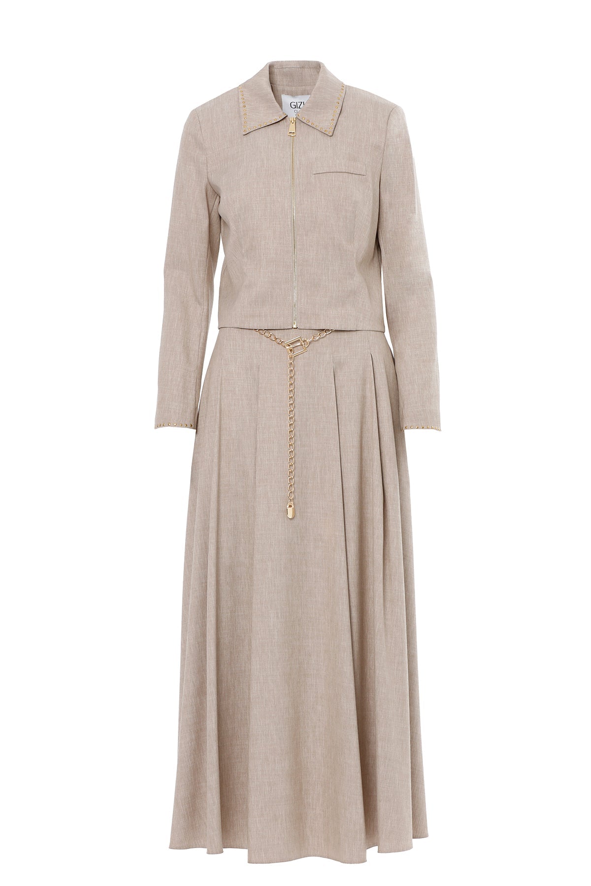 Beige Suit with Ruffled Skirt