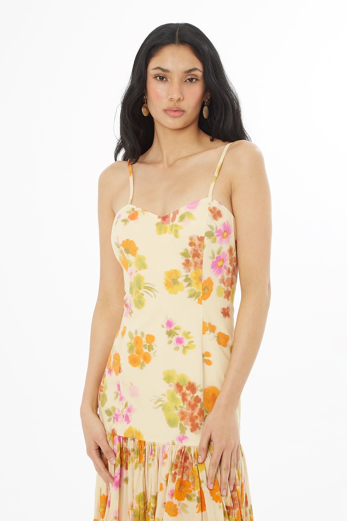 Printed Long Dress with Pleated Skirt