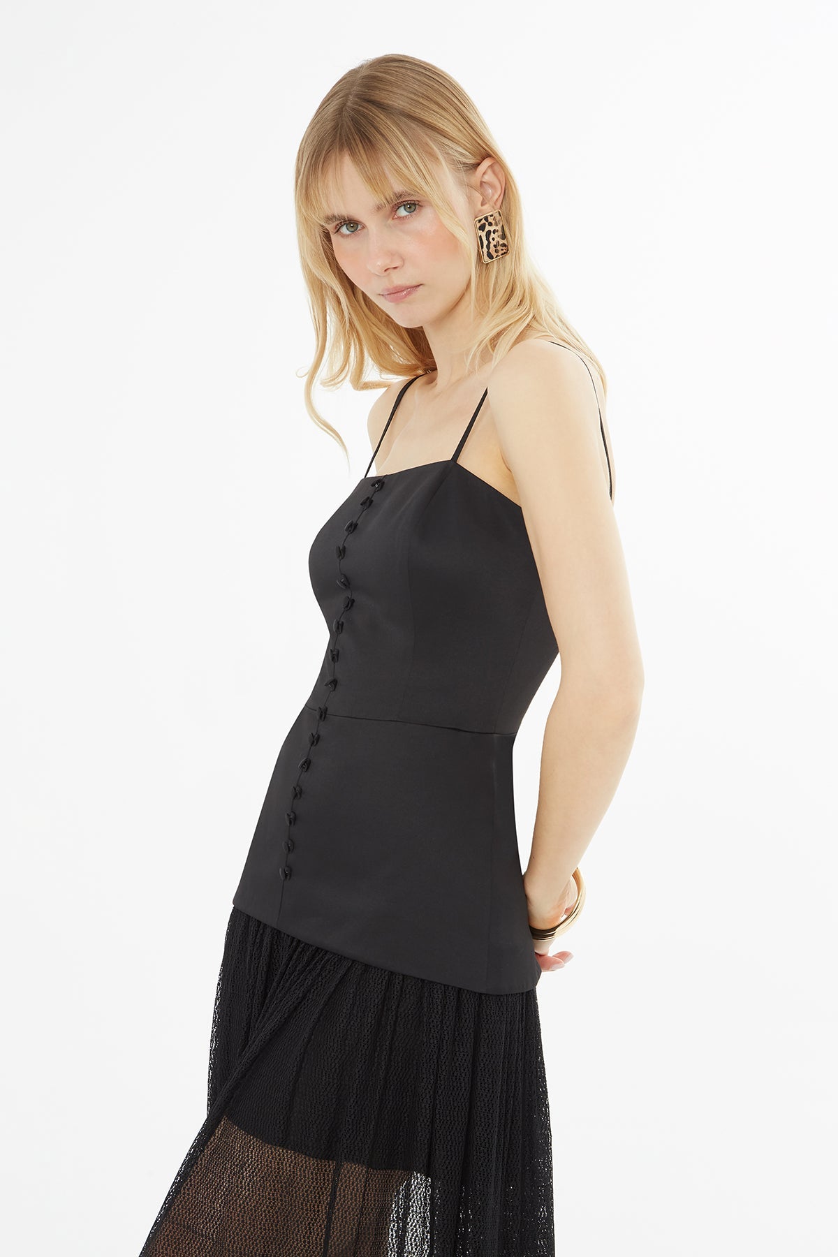 Black Long Dress with Sheer Skirt