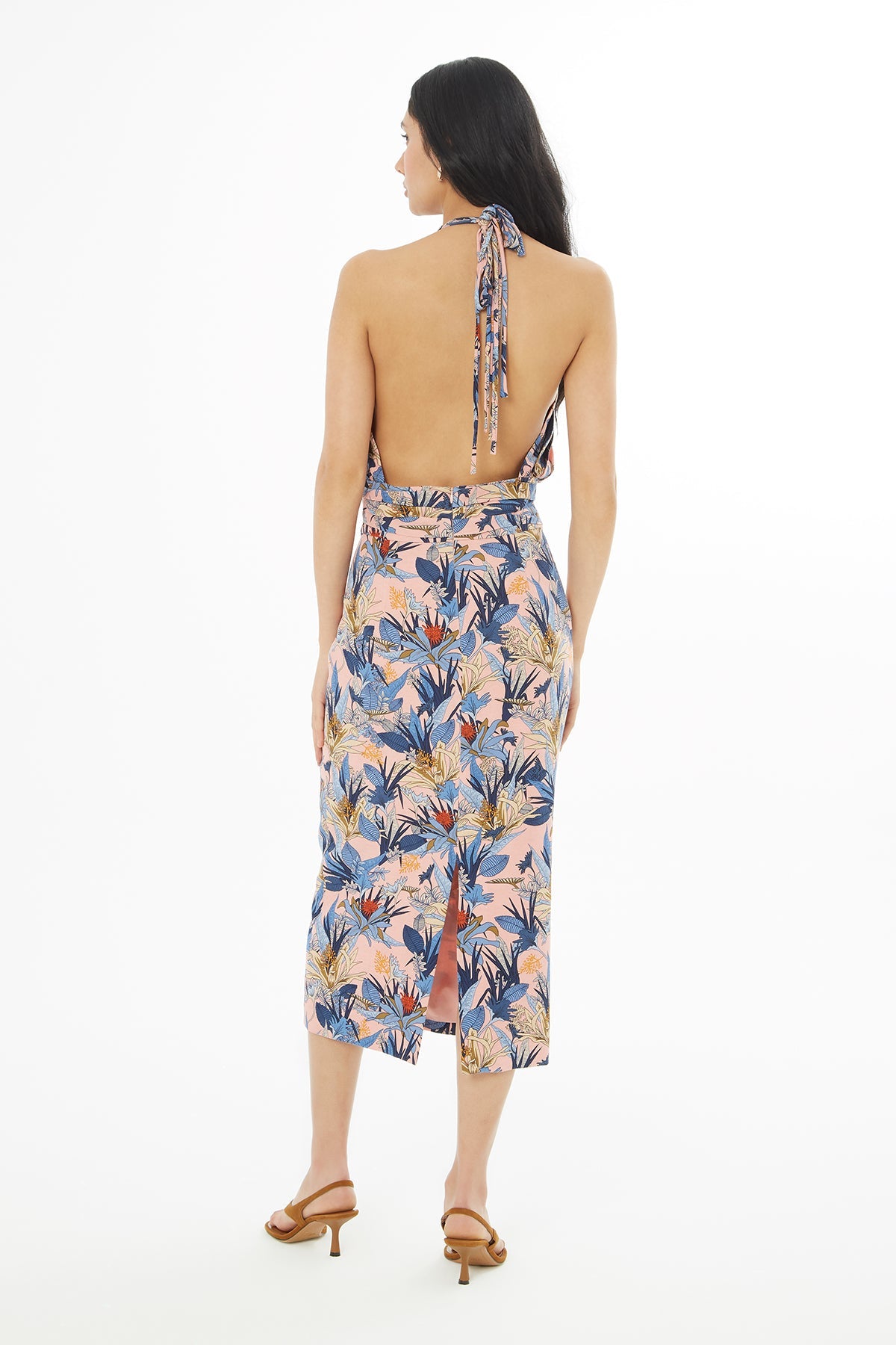 Printed Backless Midi Dress