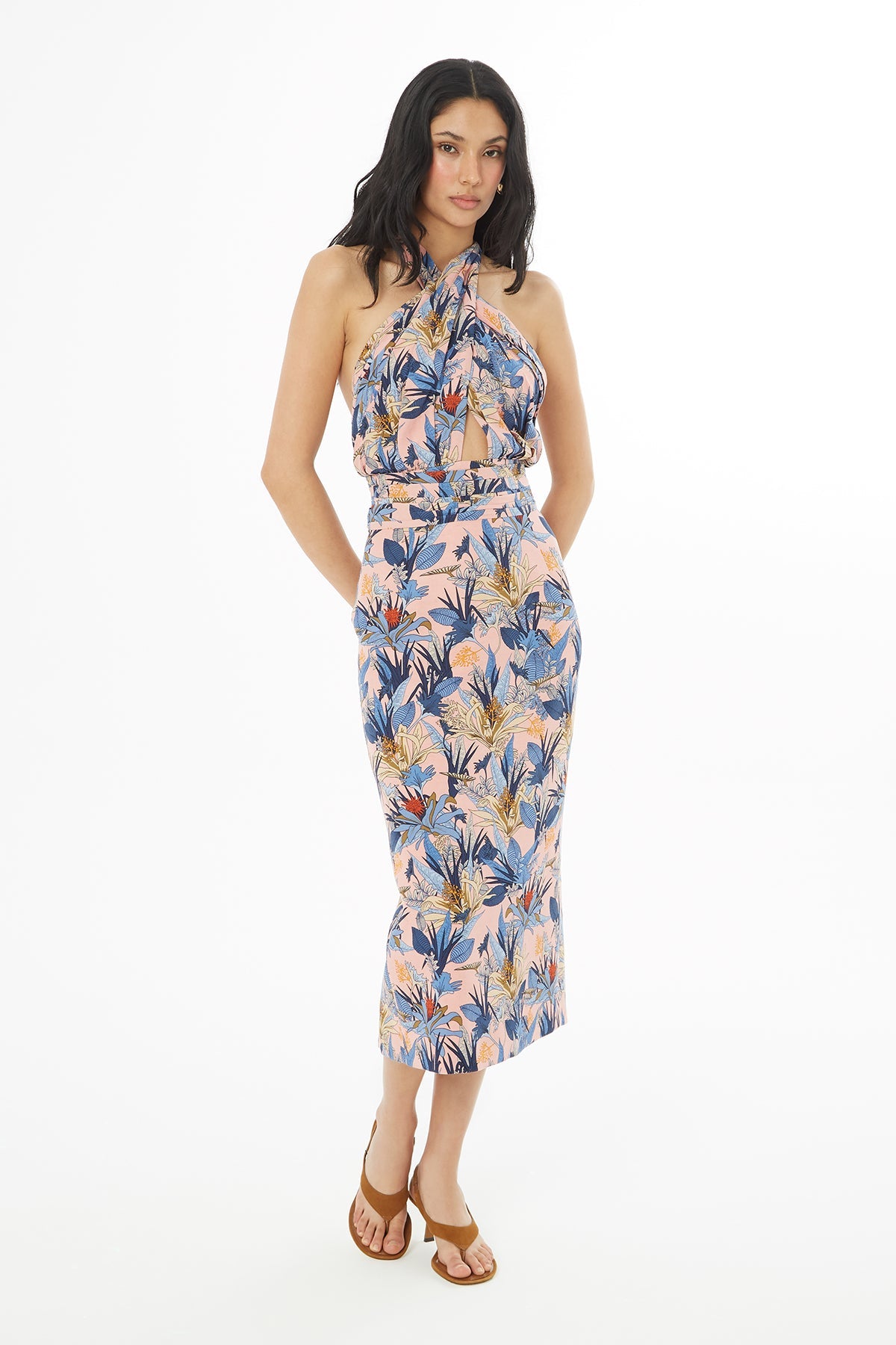 Printed Backless Midi Dress