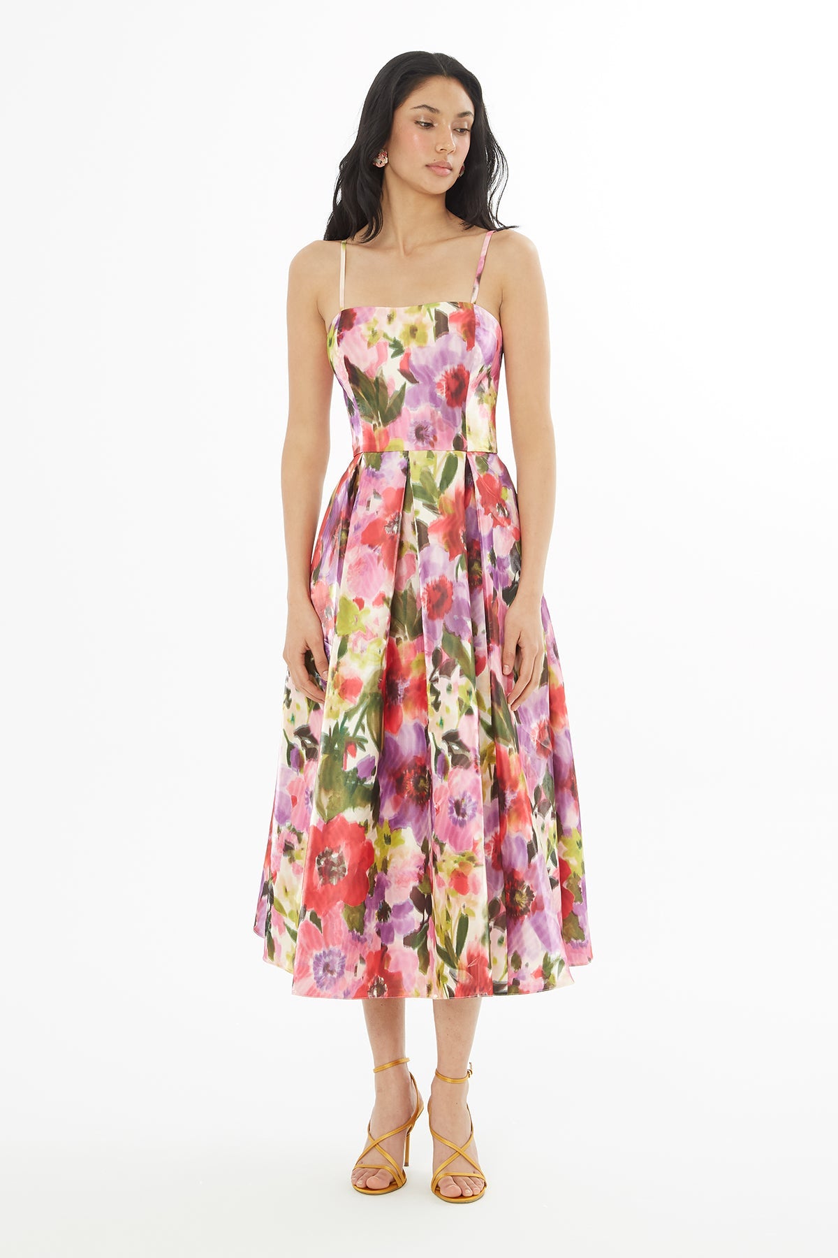 Printed Pleated Midi Dress