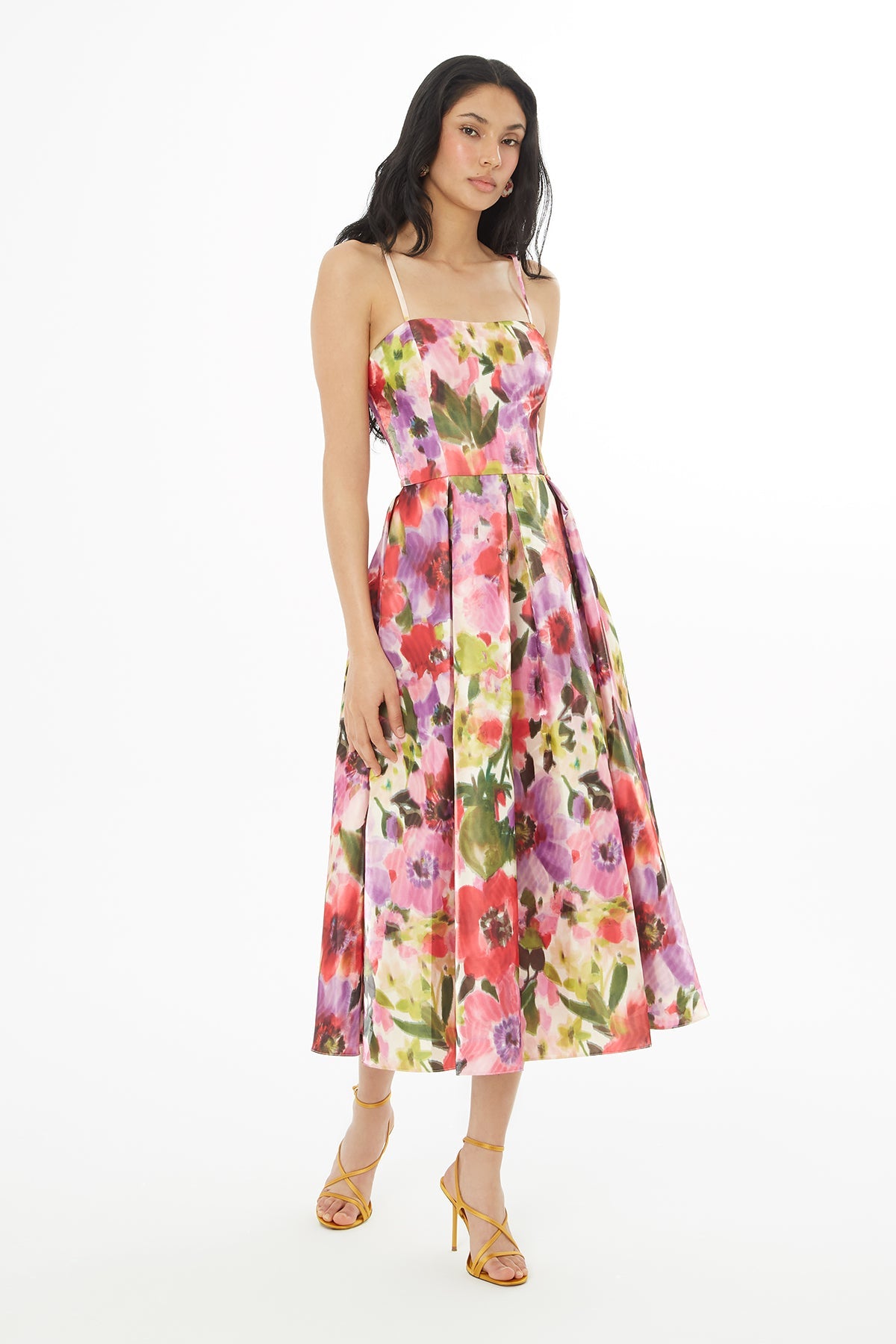 Printed Pleated Midi Dress