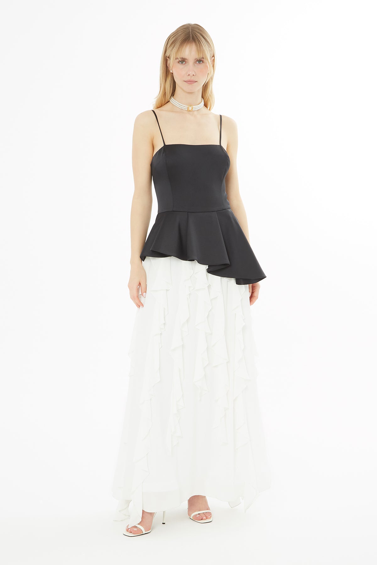 Black Asymmetrical Cut Strappy Long Dress