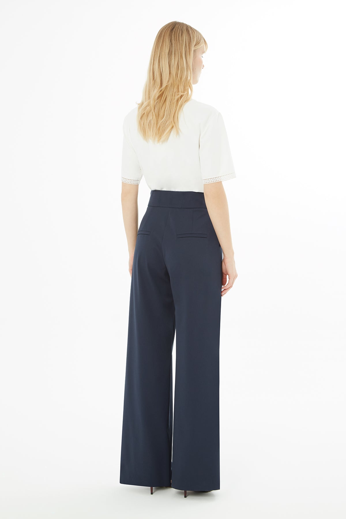 Navy High-Waisted Palazzo Pants