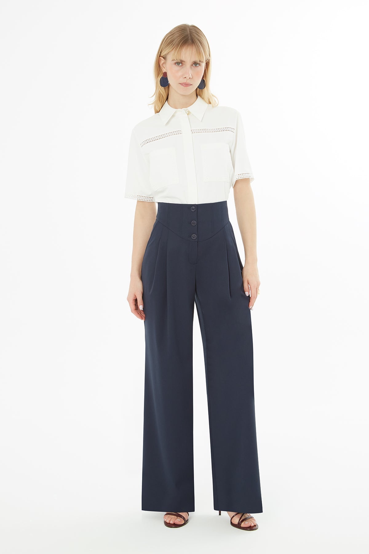 Navy High-Waisted Palazzo Pants