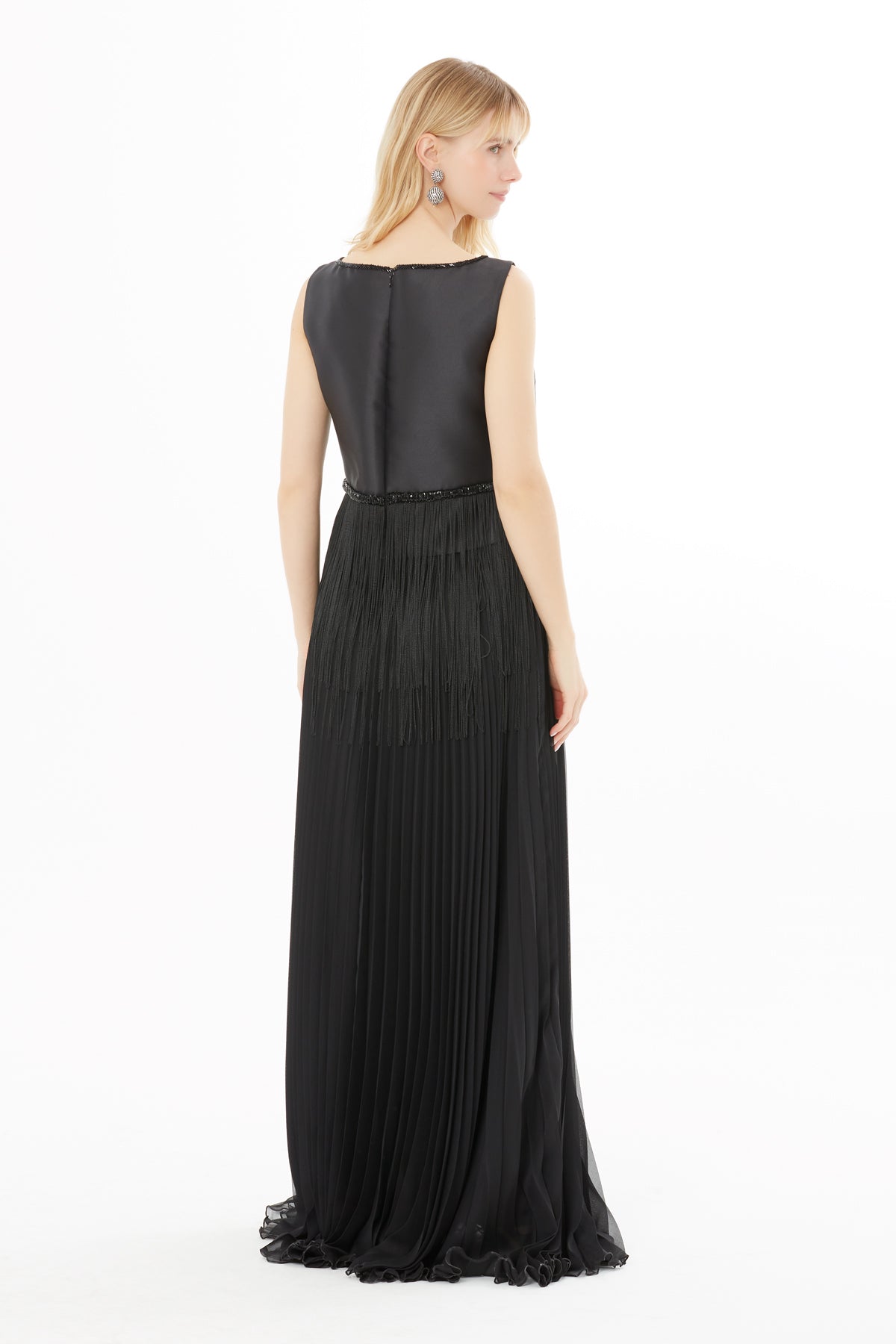 Black Embroidered-Waist Maxi Dress