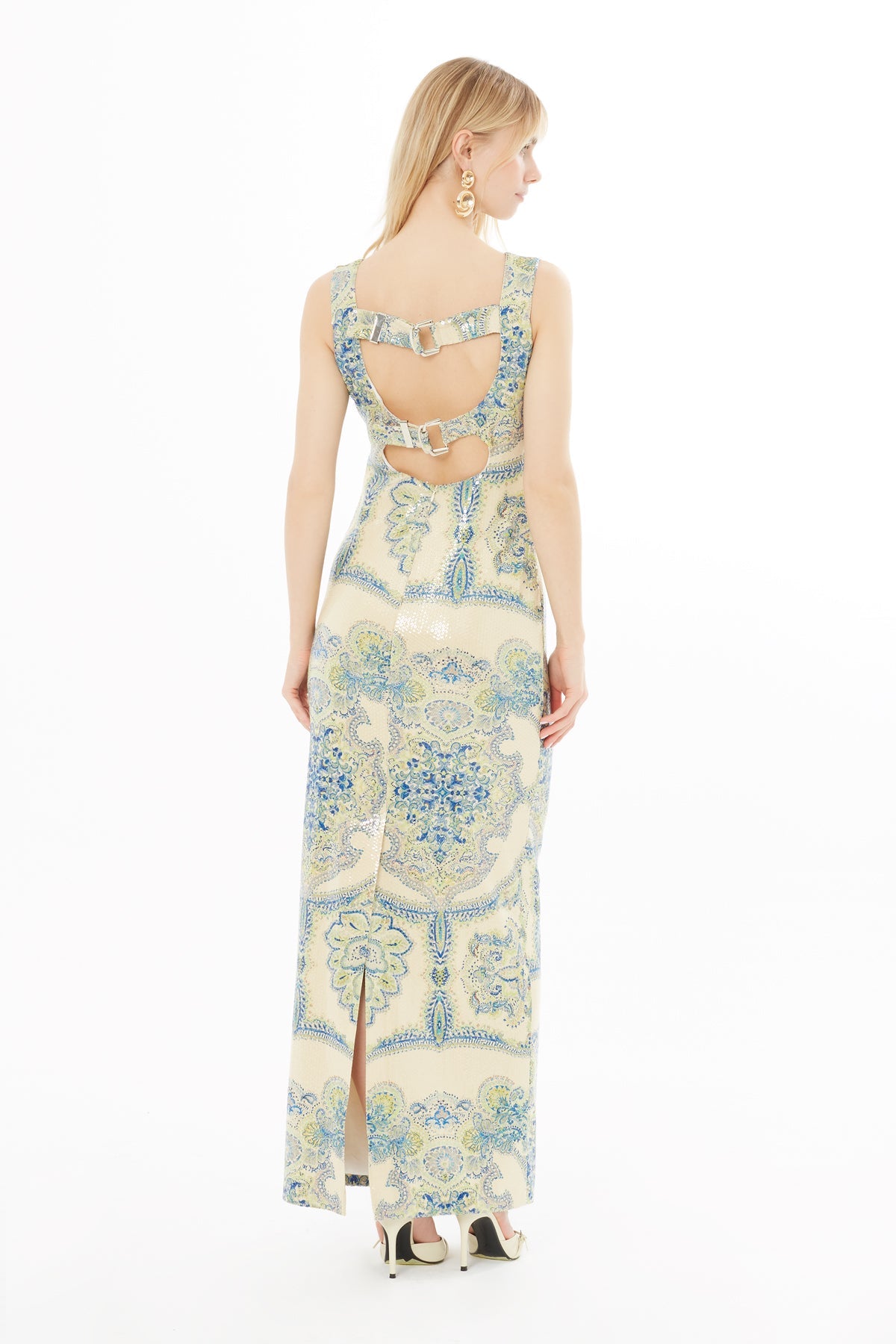 Printed Maxi Dress with Backless Design
