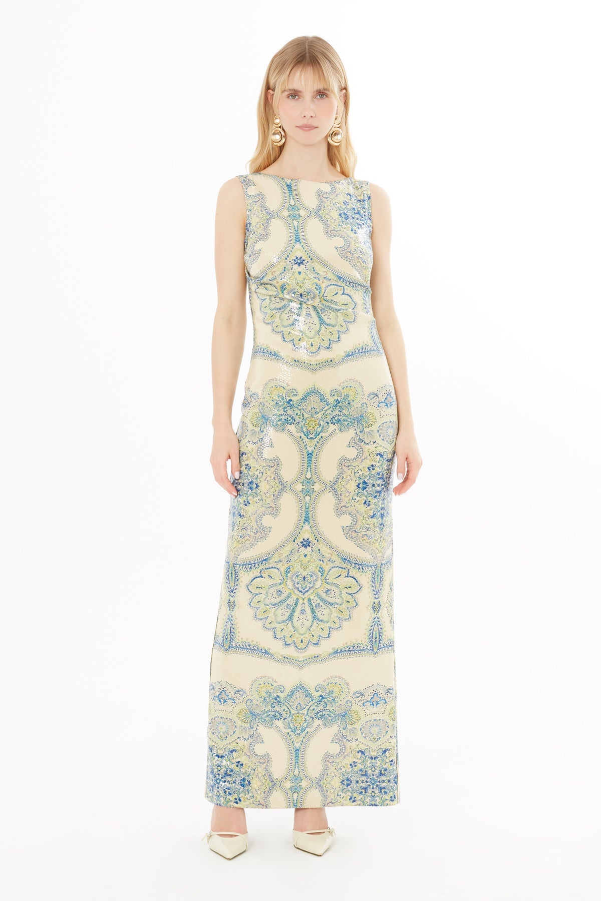 Printed Maxi Dress with Backless Design