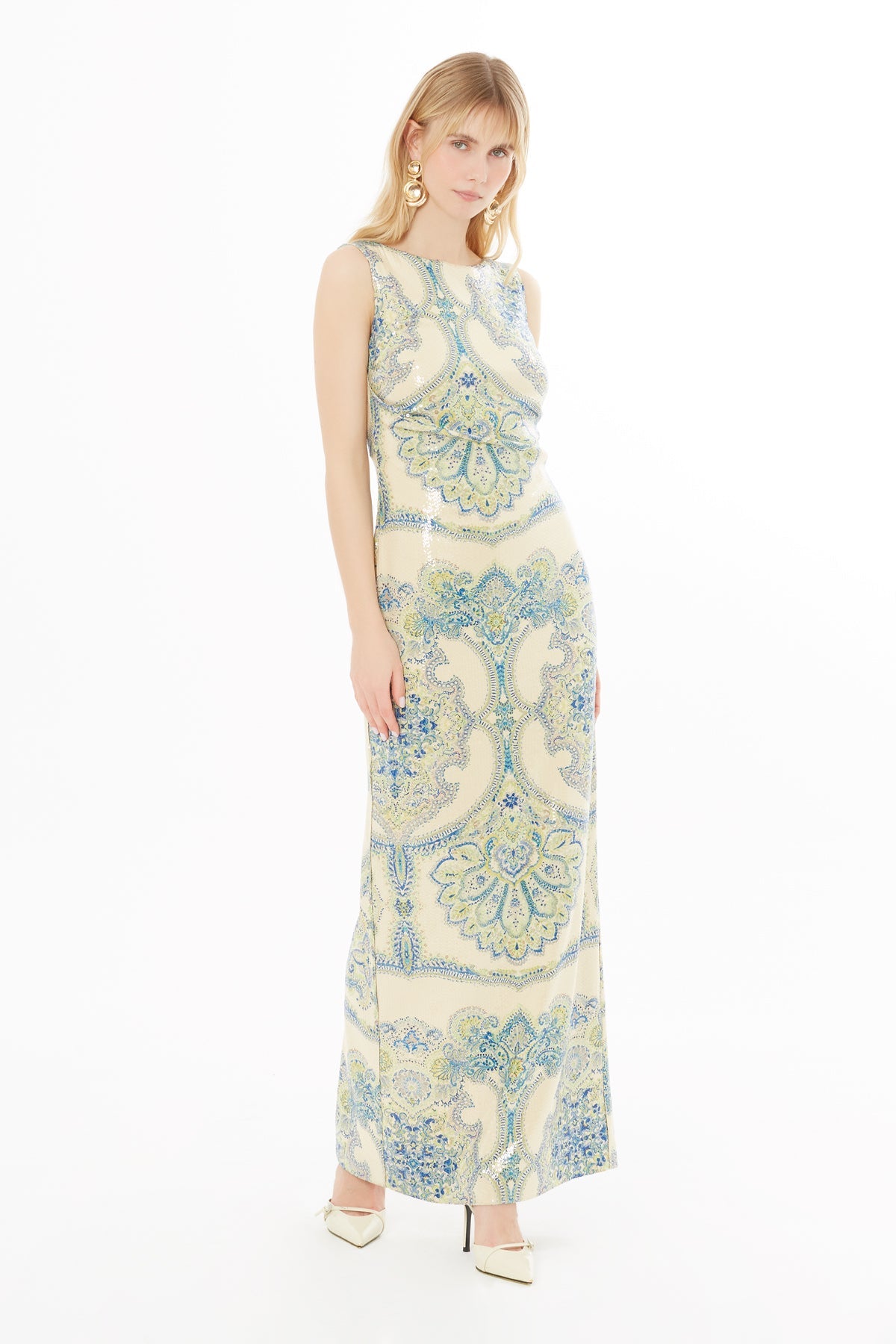 Printed Maxi Dress with Backless Design