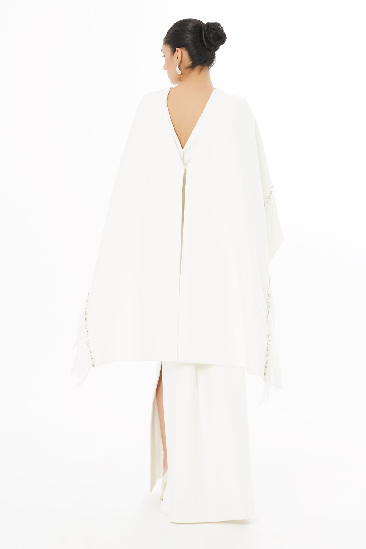 Ecru Embroidered Cape Long Dress