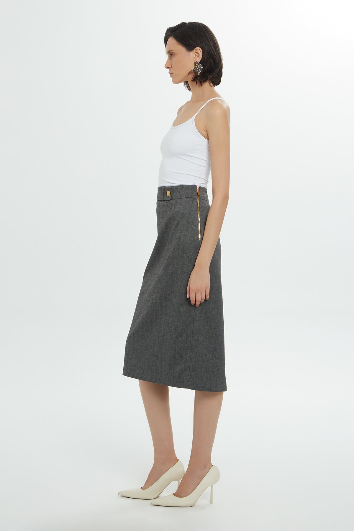 Zippered Midi Grey Pencil Skirt
