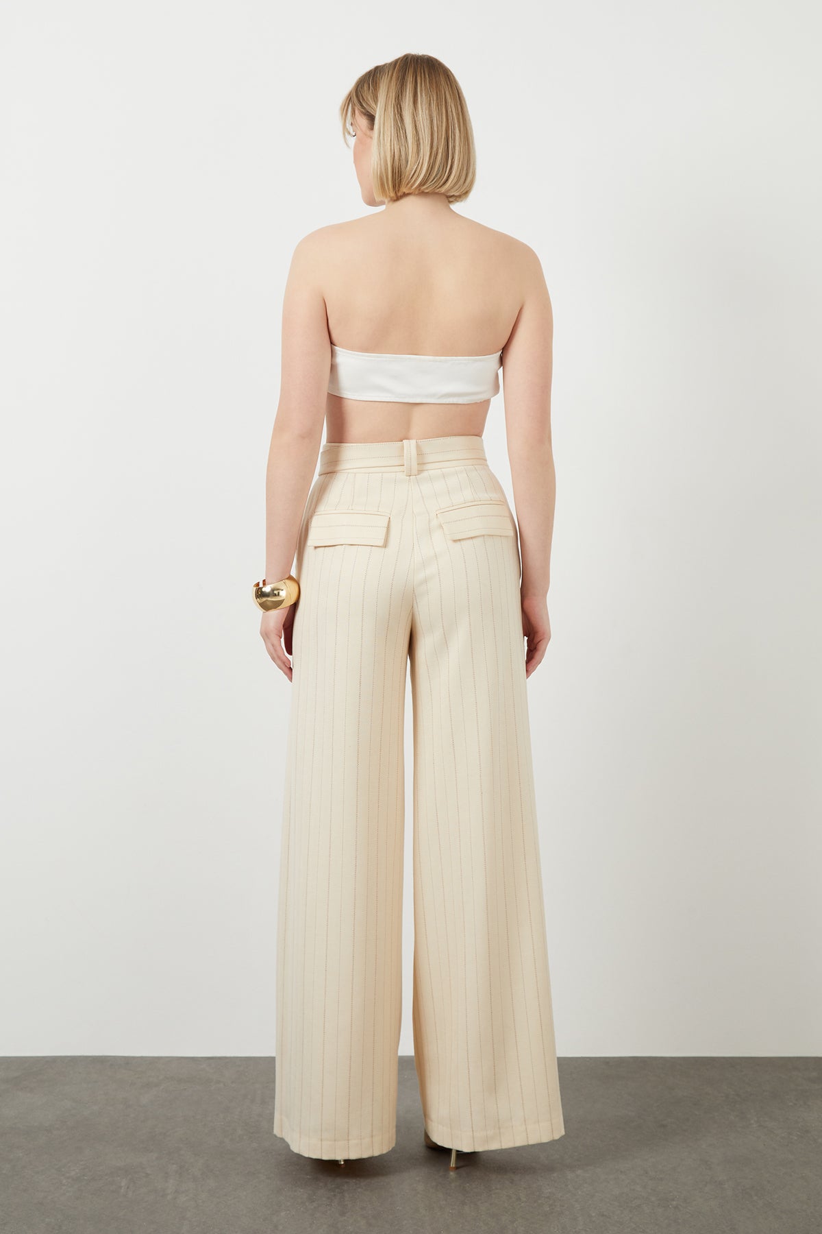 Belted Wide-Leg Striped Off-White Pants N