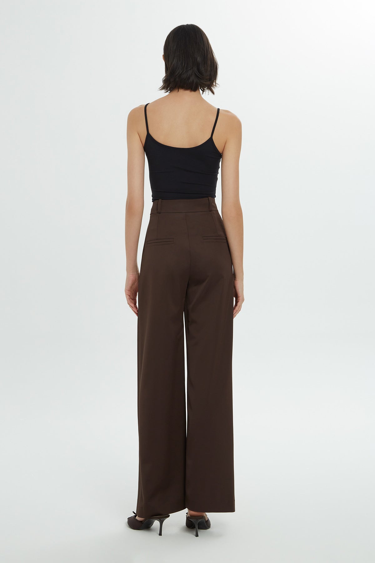 Asymmetrical Closed Cuff Brown Tailored Pants N