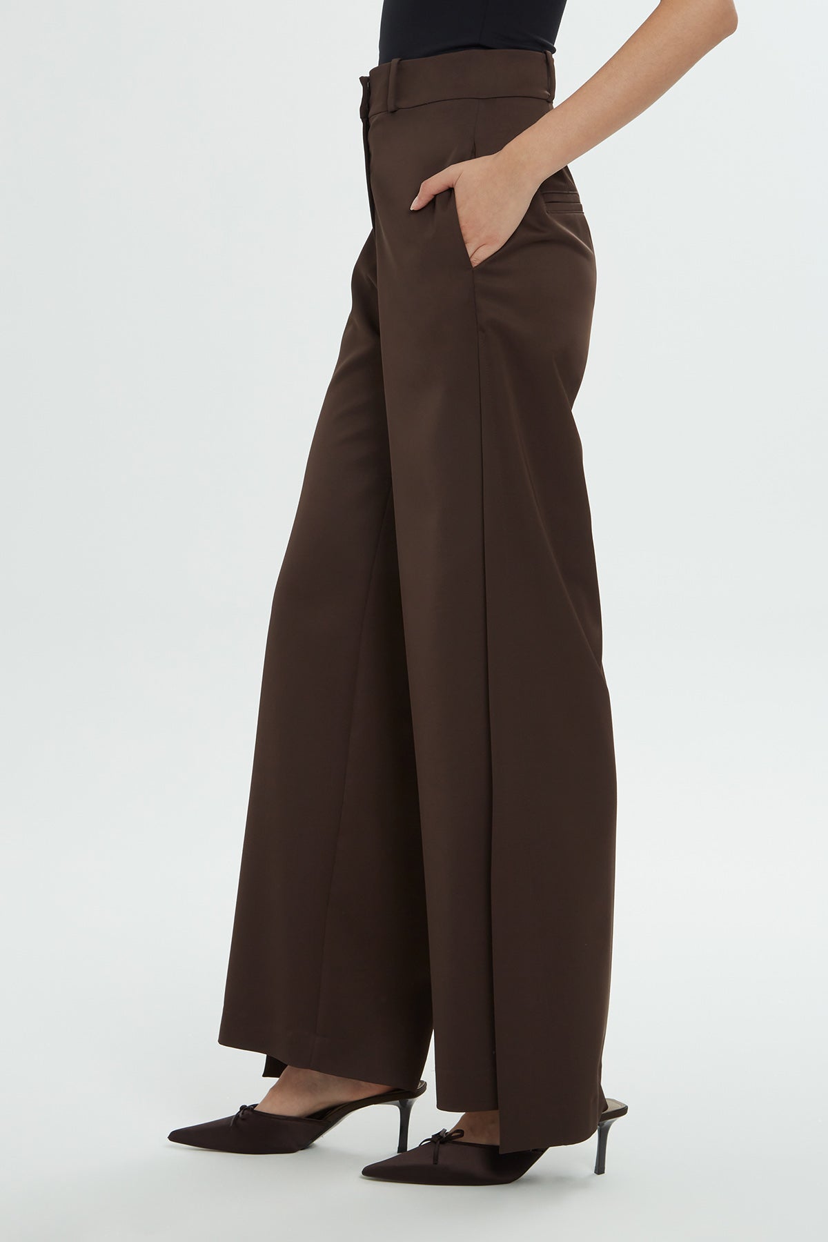 Asymmetrical Closed Cuff Brown Tailored Pants N