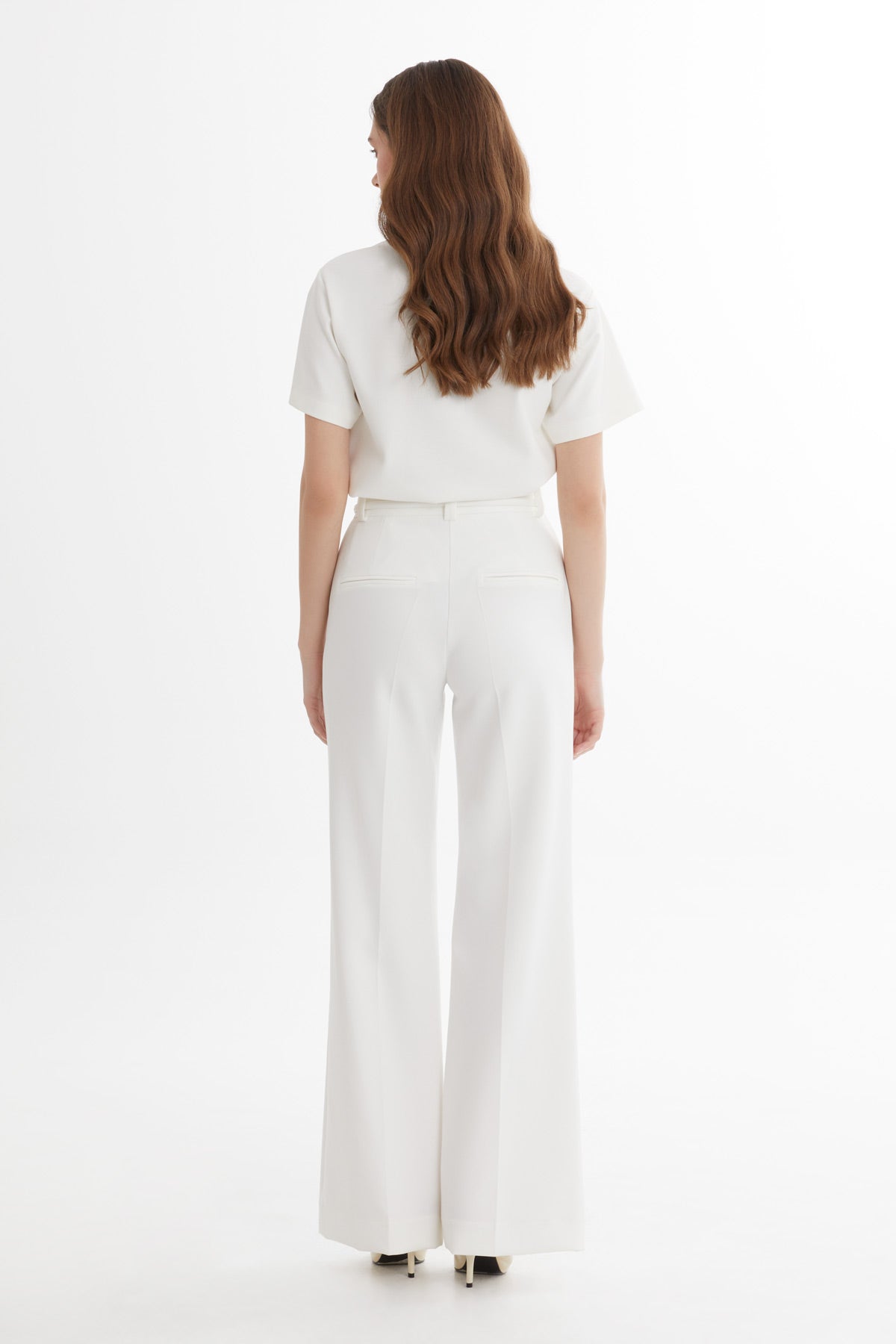 Pleated Stitch Classic Ecru Palazzo Pants N