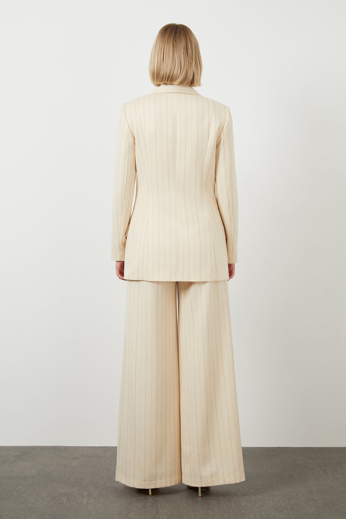 Pearl Button Detail Striped Off-White Jacket N