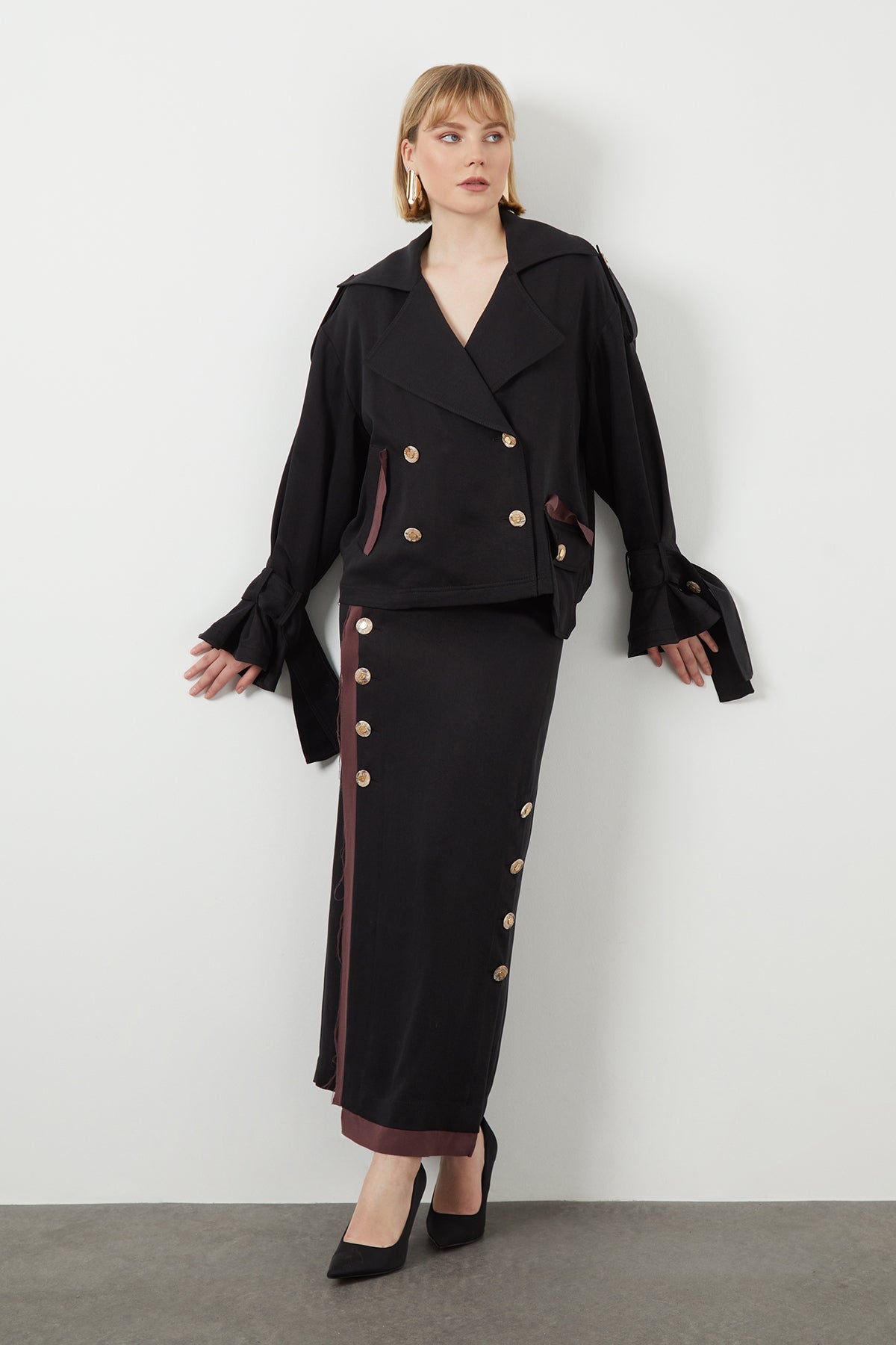 Tie-Sleeve Detail Black Jacket Black N