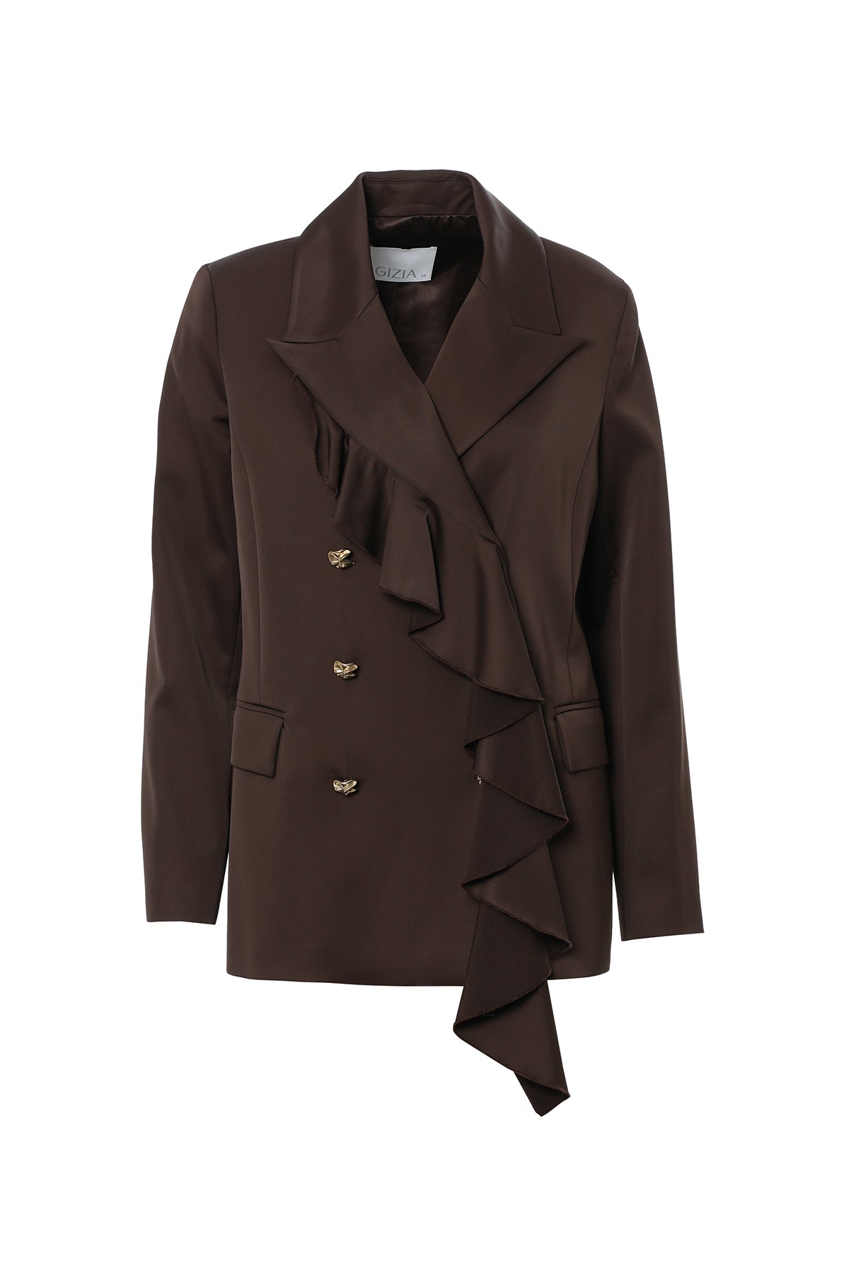 Shirt Collar Ruffle Detailed Brown Classic Jacket N