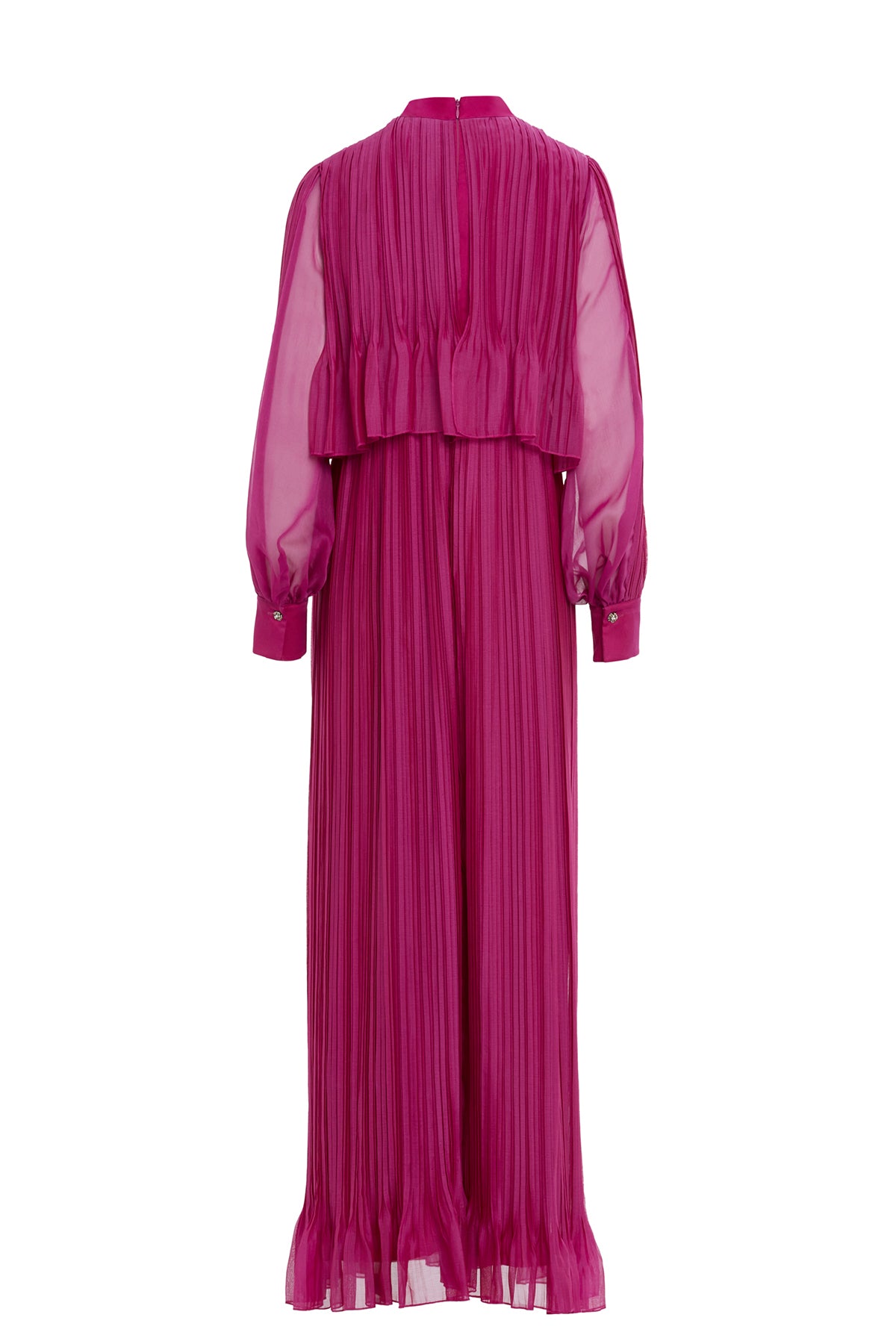 Embroidered Collar Pleated Maxi Light Violet Dress N