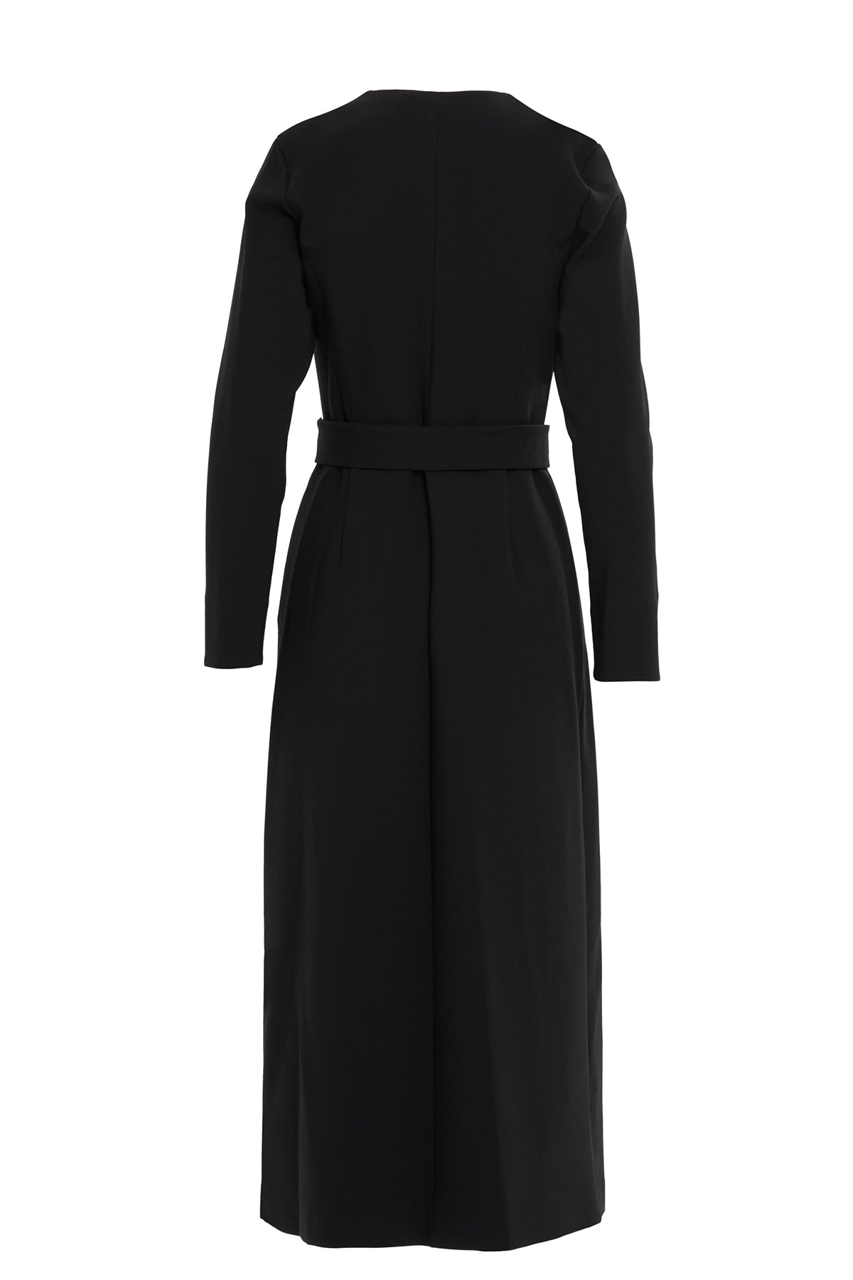 Detachable Buckle Belted Midi Black Dress N