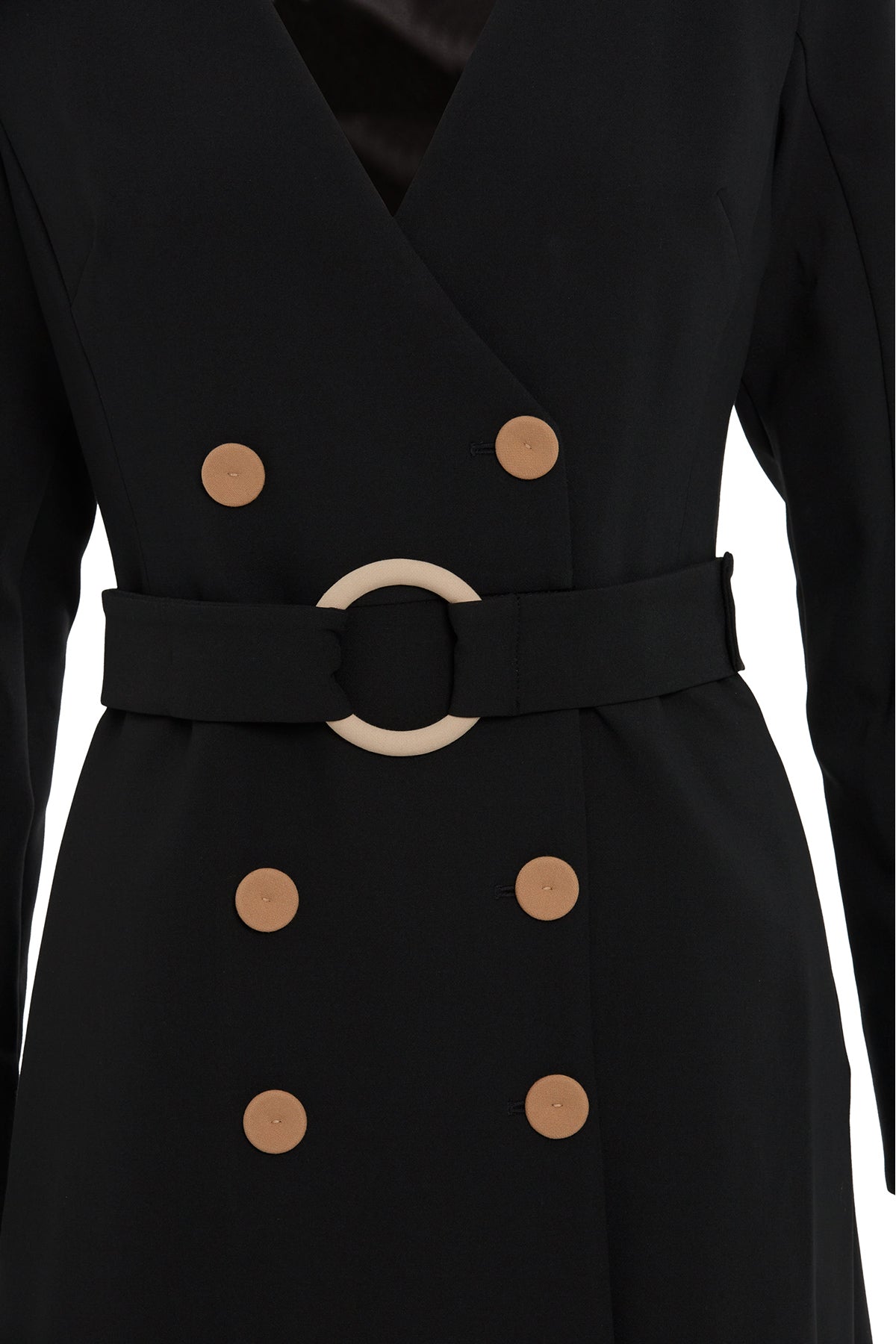 Detachable Buckle Belted Midi Black Dress N