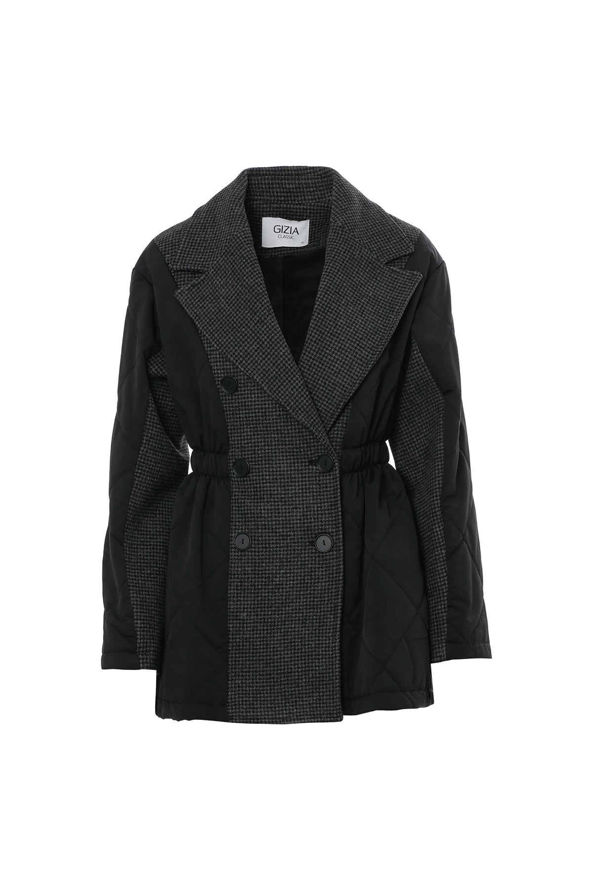 Waist Elastic Double-Breasted Zippered Quilted Grey Coat N