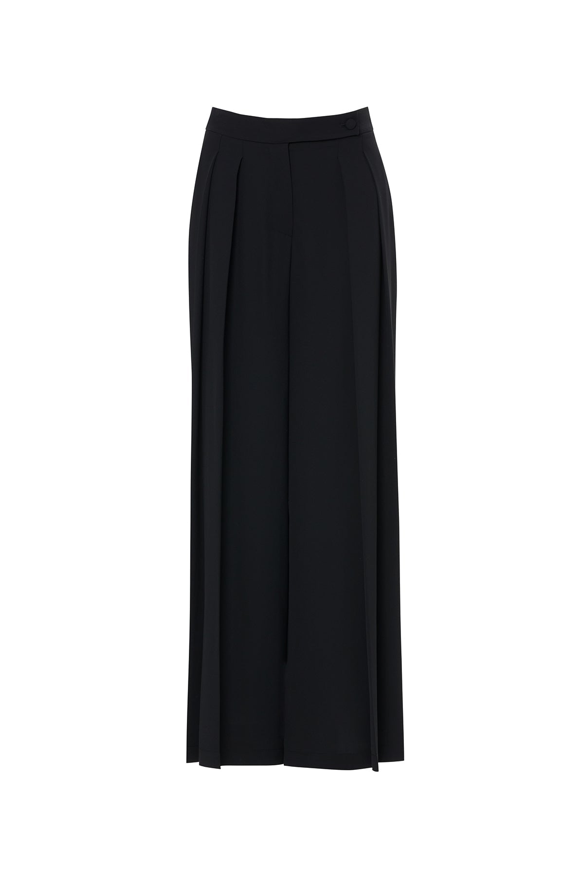 Black Pleated-Detail Pants with Pockets