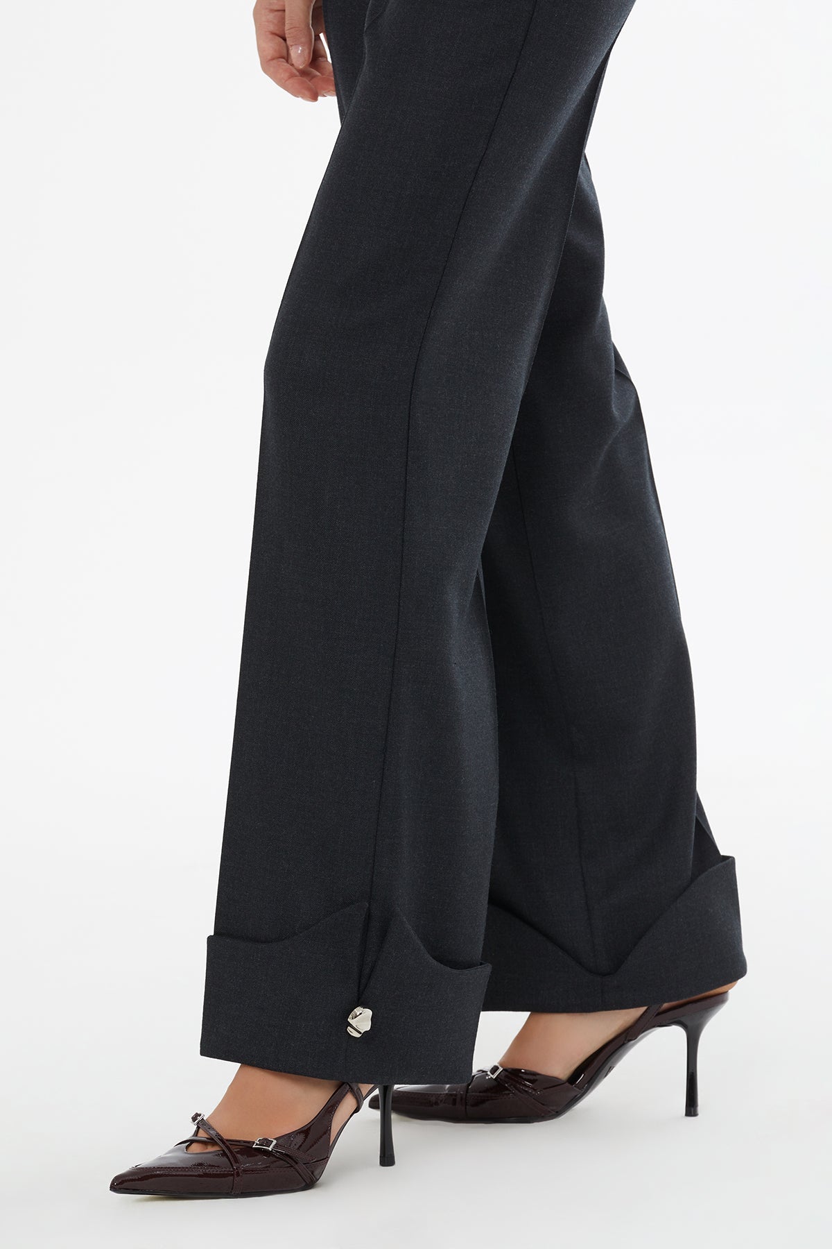 Grey Trousers with Metal-Hem Detail