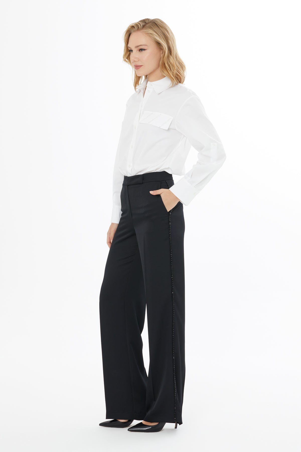 Black Trousers with Striped Detail