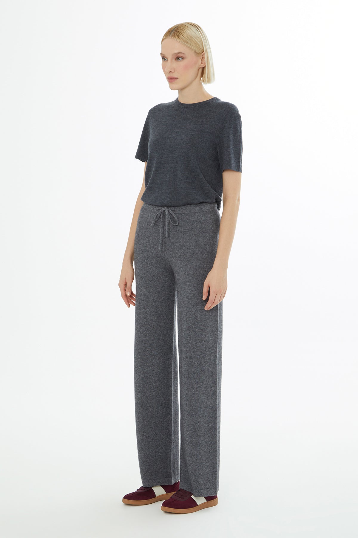 Grey Self-Fabric Waistband Knitted Trousers