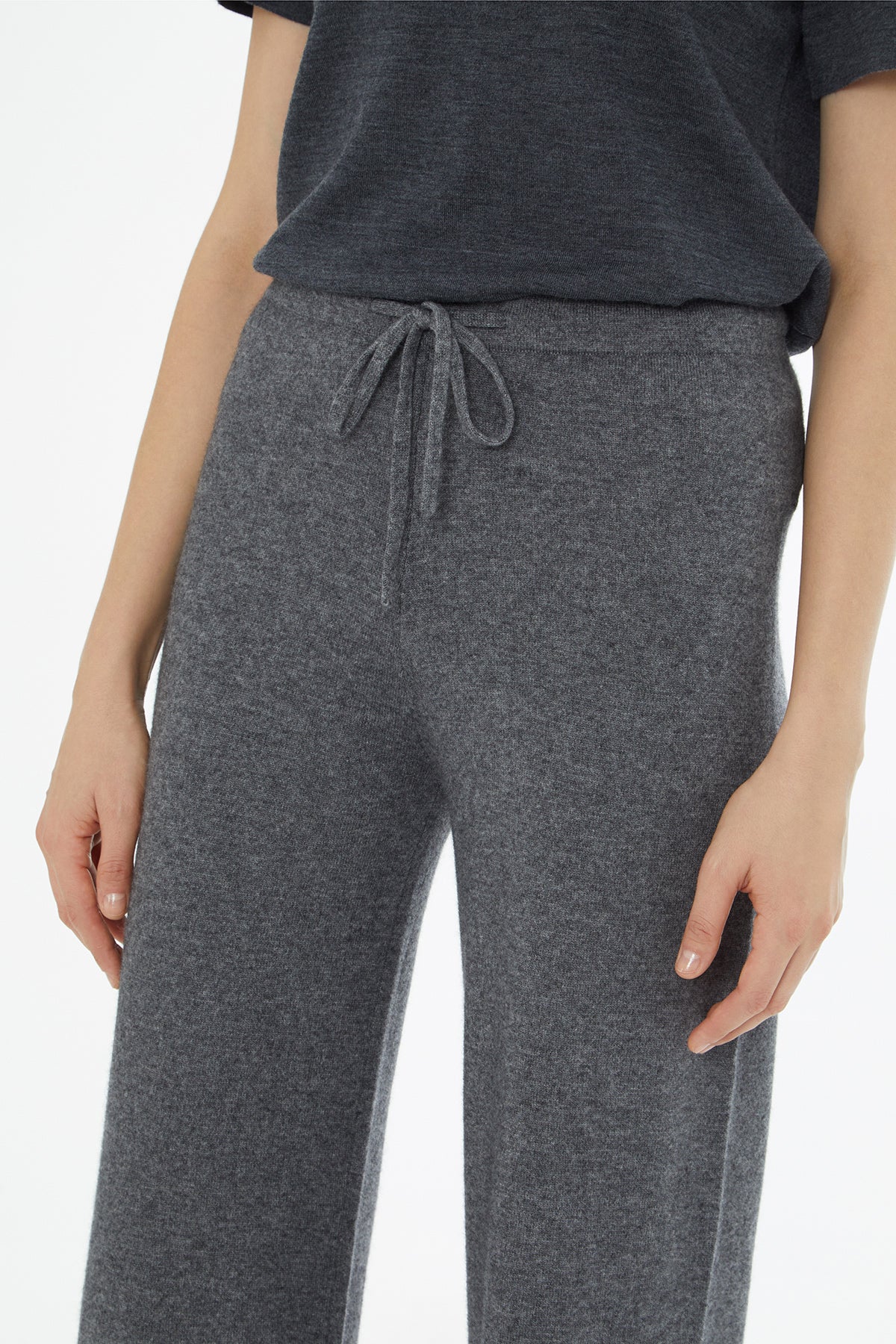 Grey Self-Fabric Waistband Knitted Trousers