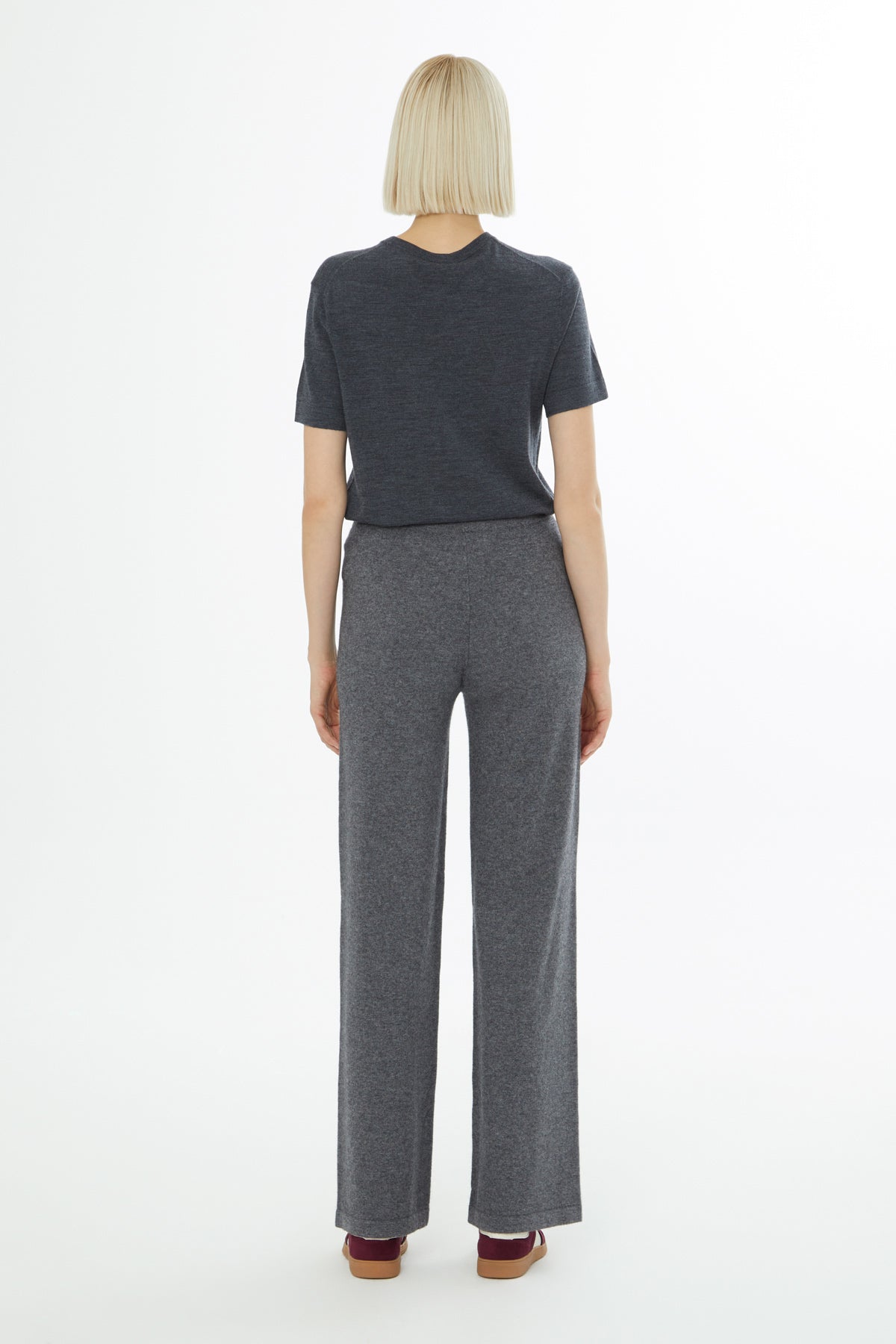 Grey Self-Fabric Waistband Knitted Trousers