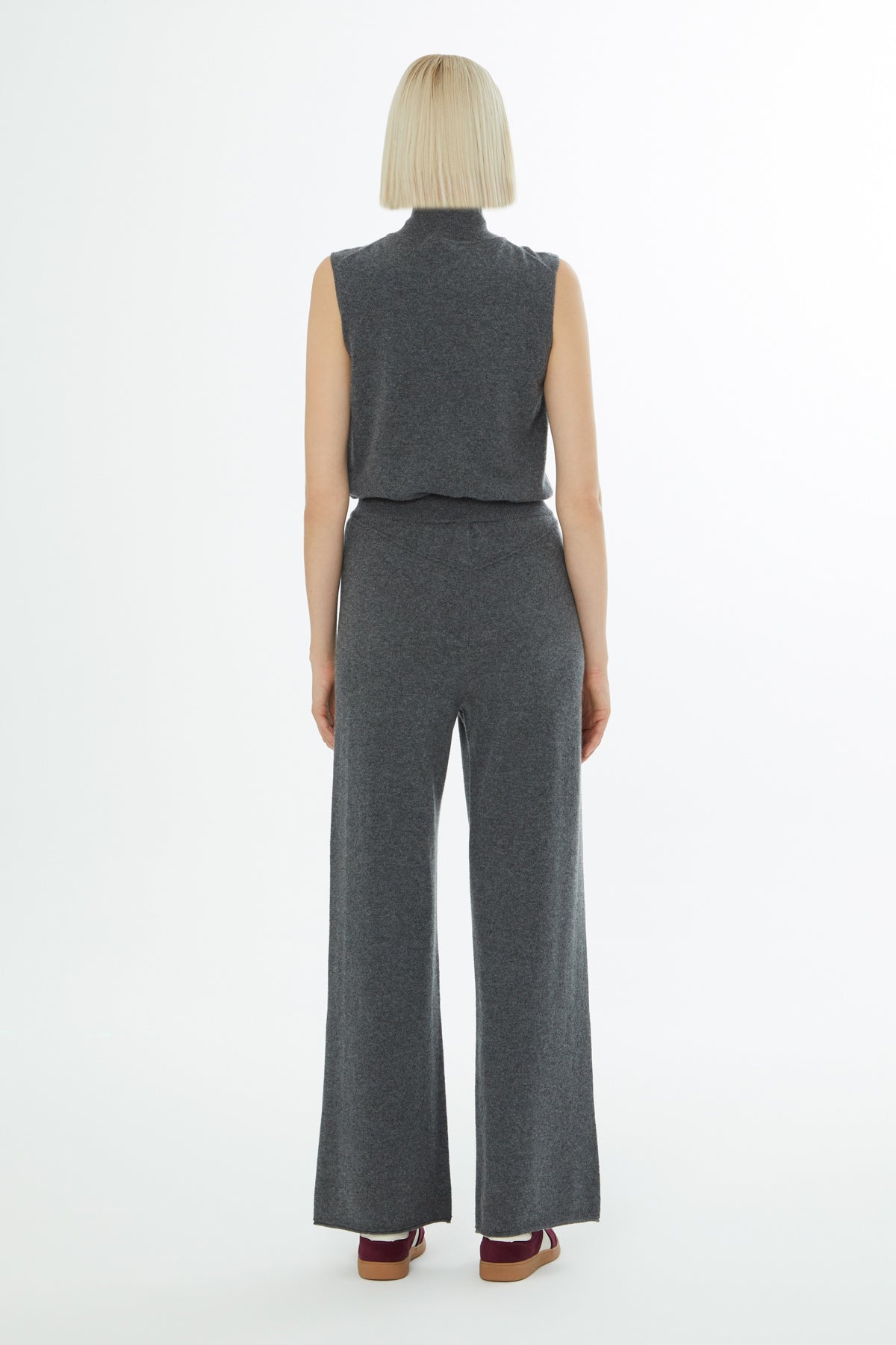 Grey Elasticated-Waist Knitted Trousers