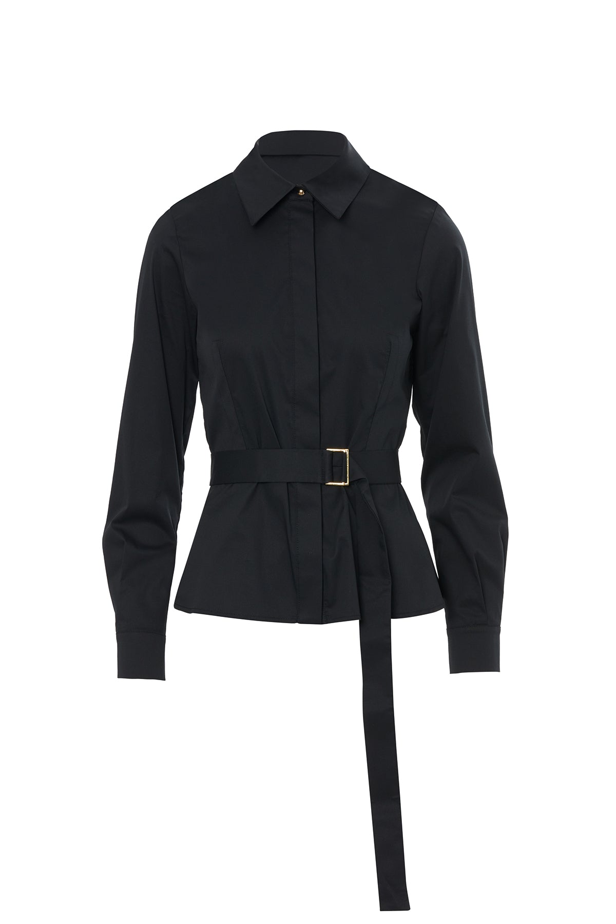 Black Long-Sleeved Shirt with Belt