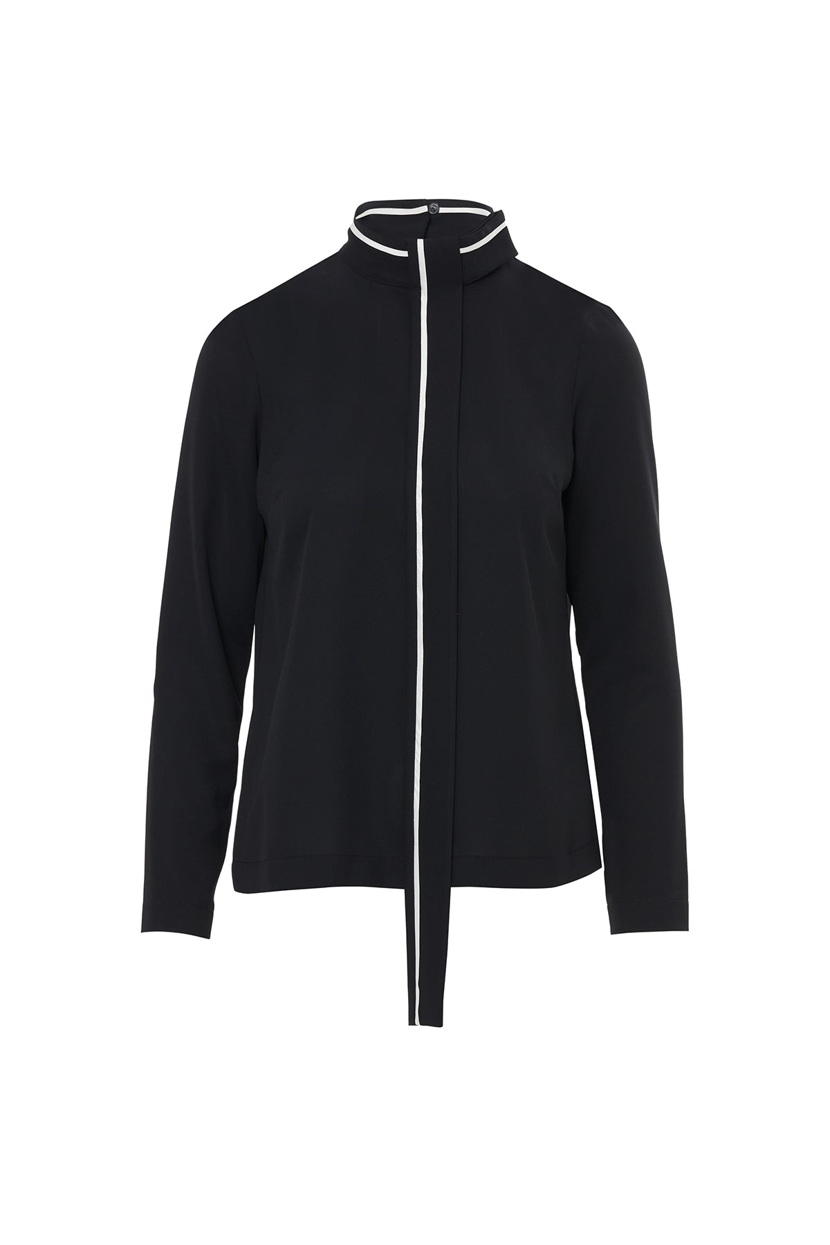 Black Belted High-Collar Shirt