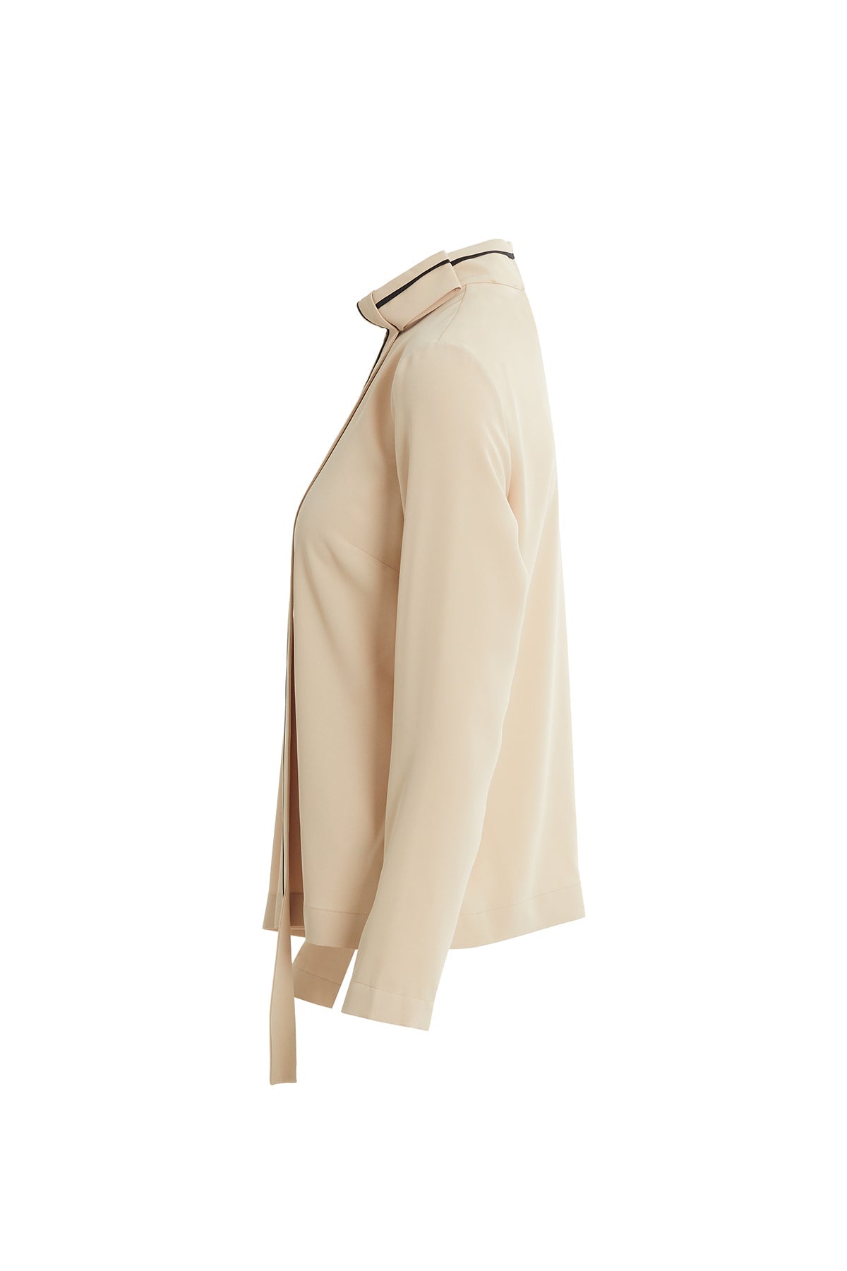 Beige Belted High-Collar Shirt