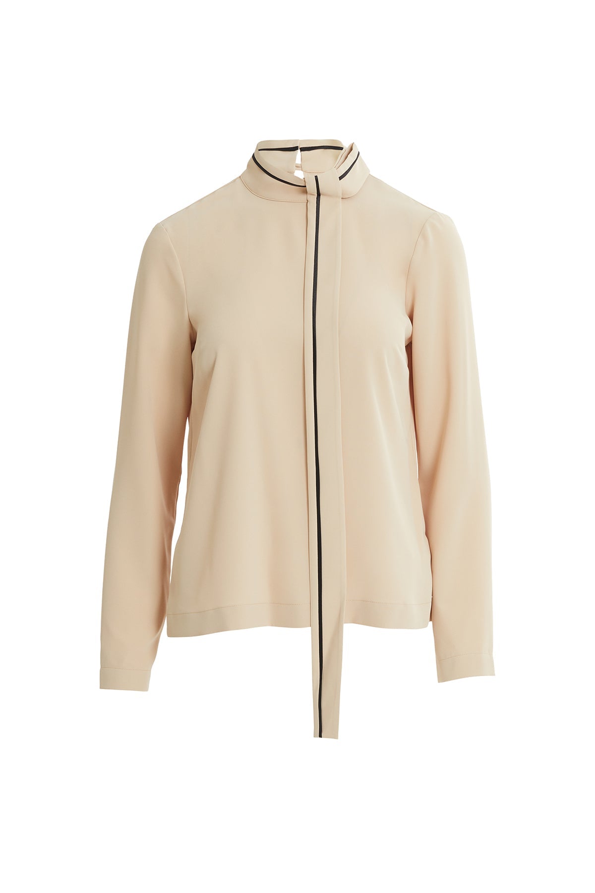 Beige Belted High-Collar Shirt