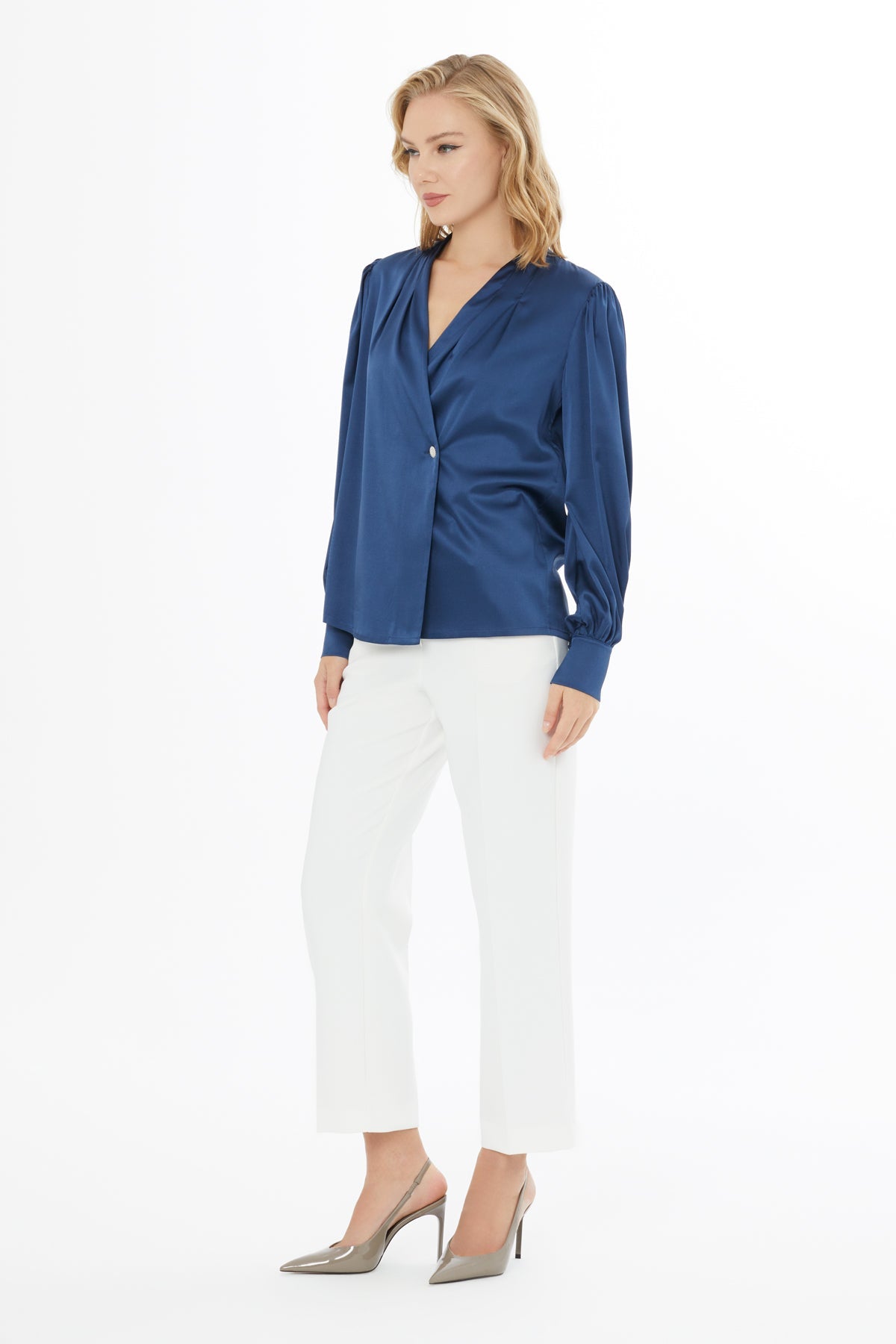 Blue Button-Front Blouse