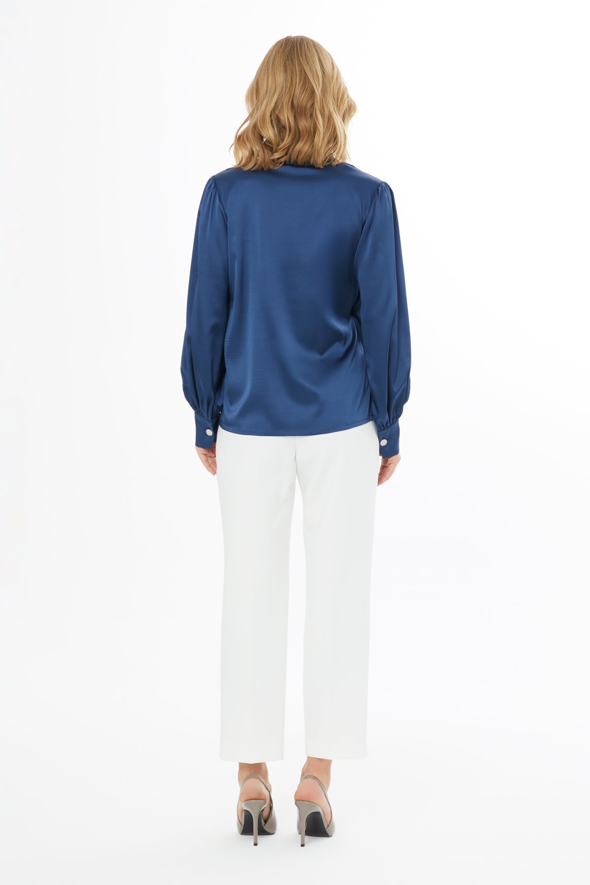 Blue Button-Front Blouse