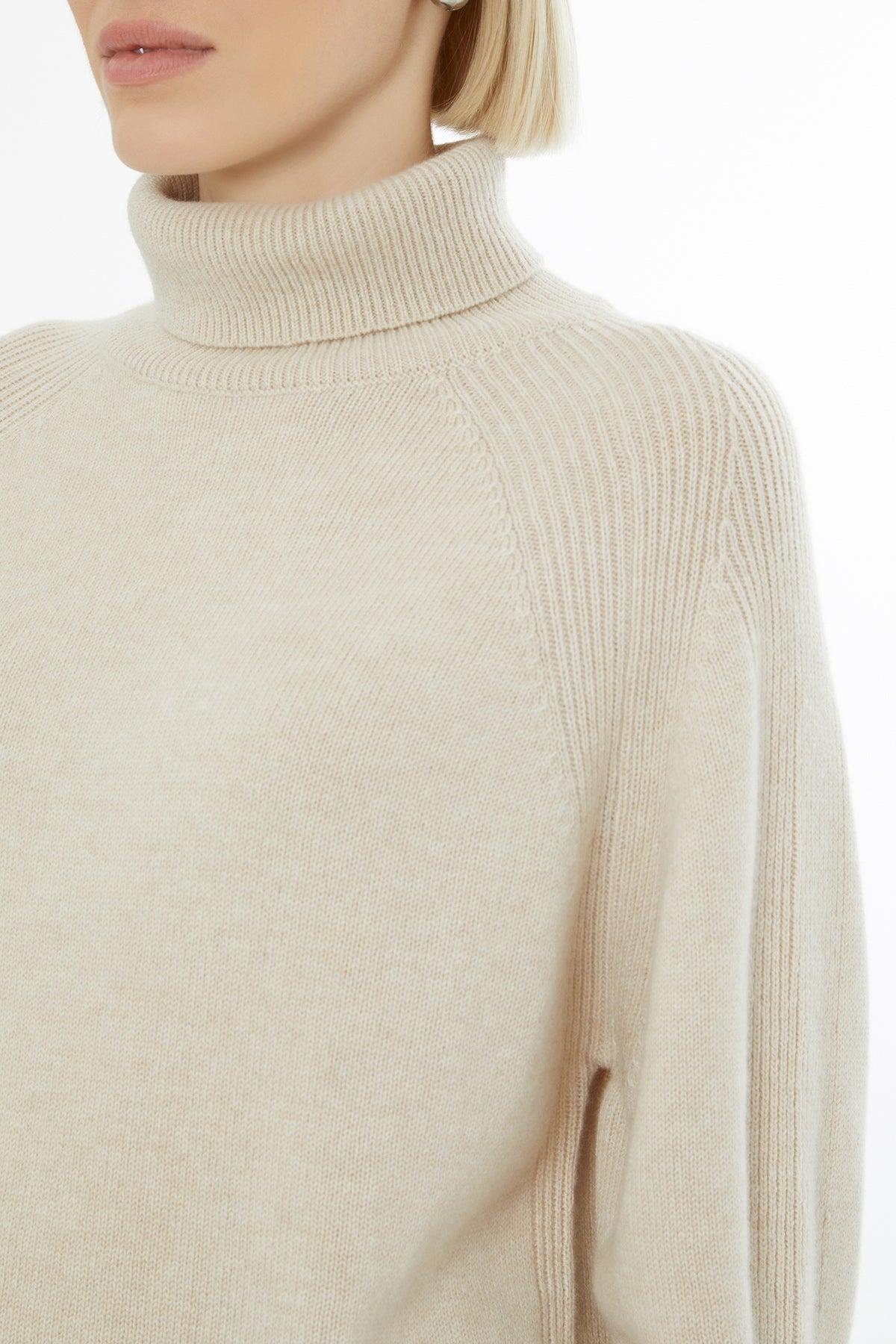 Beige Long-Sleeve Turtleneck Sweater