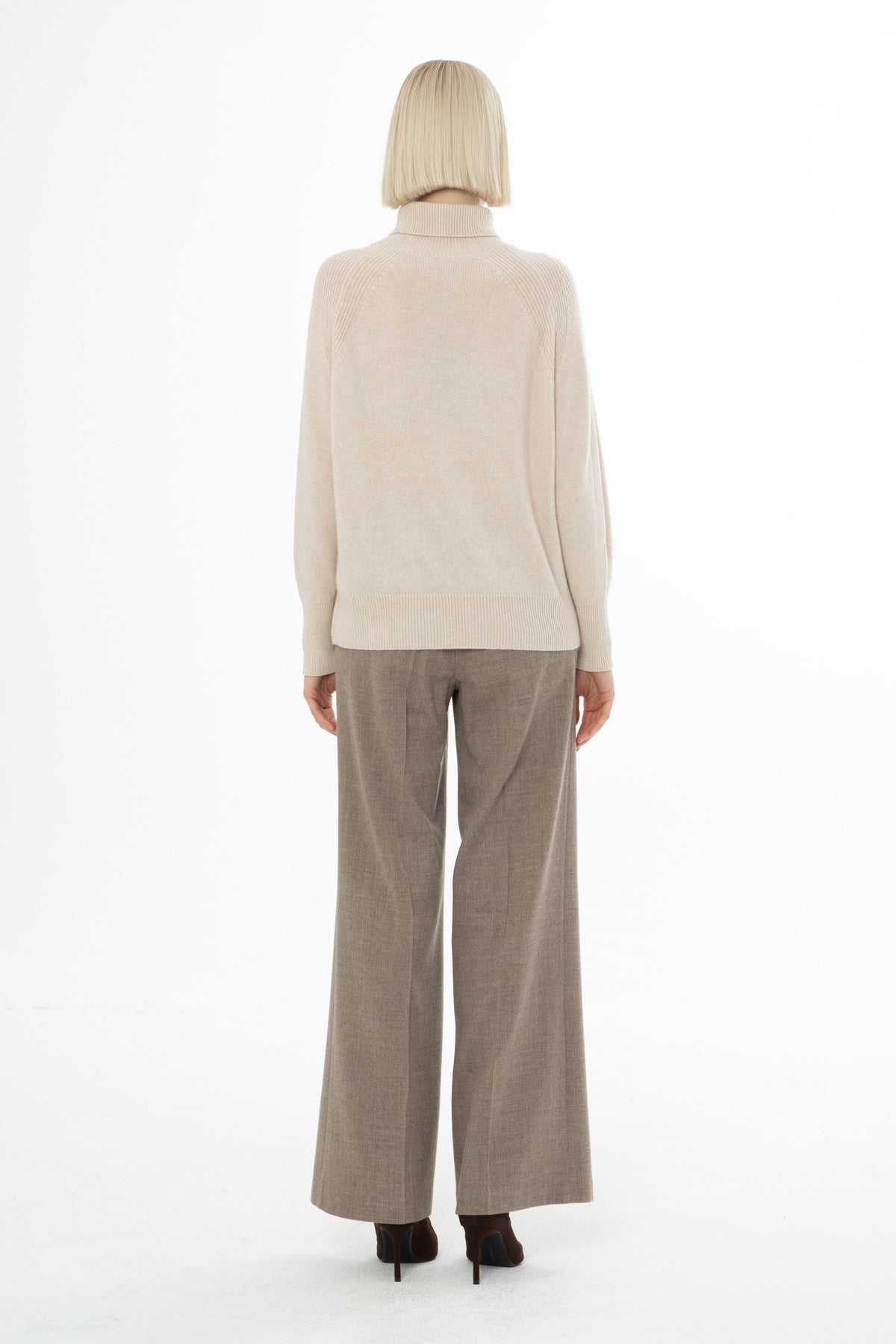 Beige Long-Sleeve Turtleneck Sweater