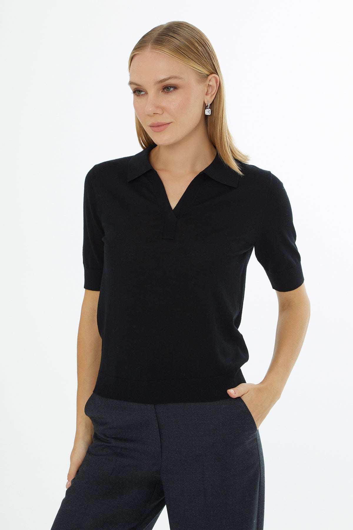Dropped Shoulder Knit Sweater N