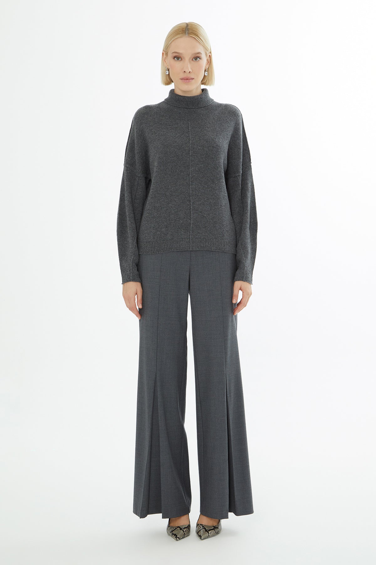 Grey Long-Sleeve Turtleneck Sweater